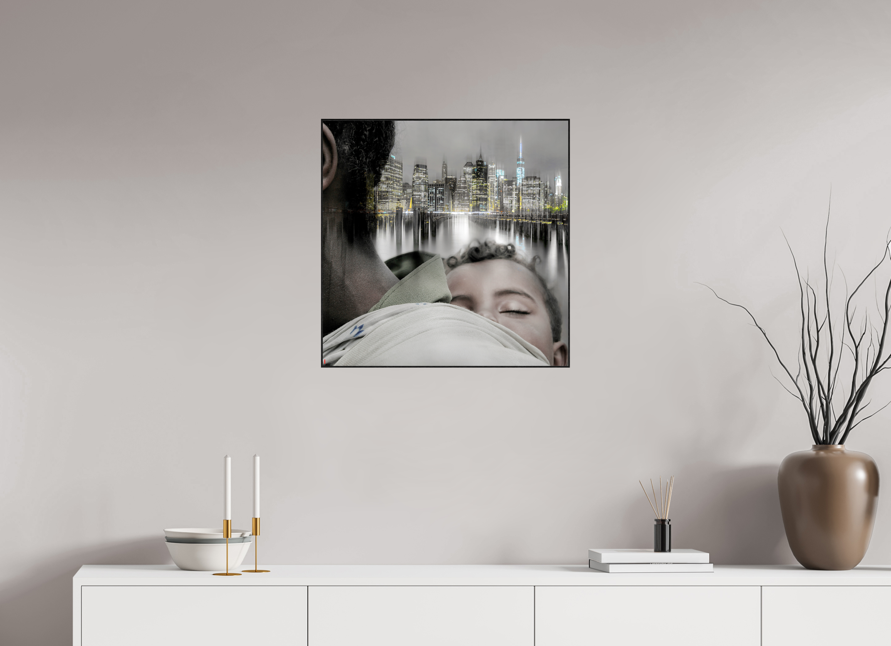 60 x 60 cm, Foto in ArtBox aus Massivholz Eiche schwarz RED³ HP Aisha II