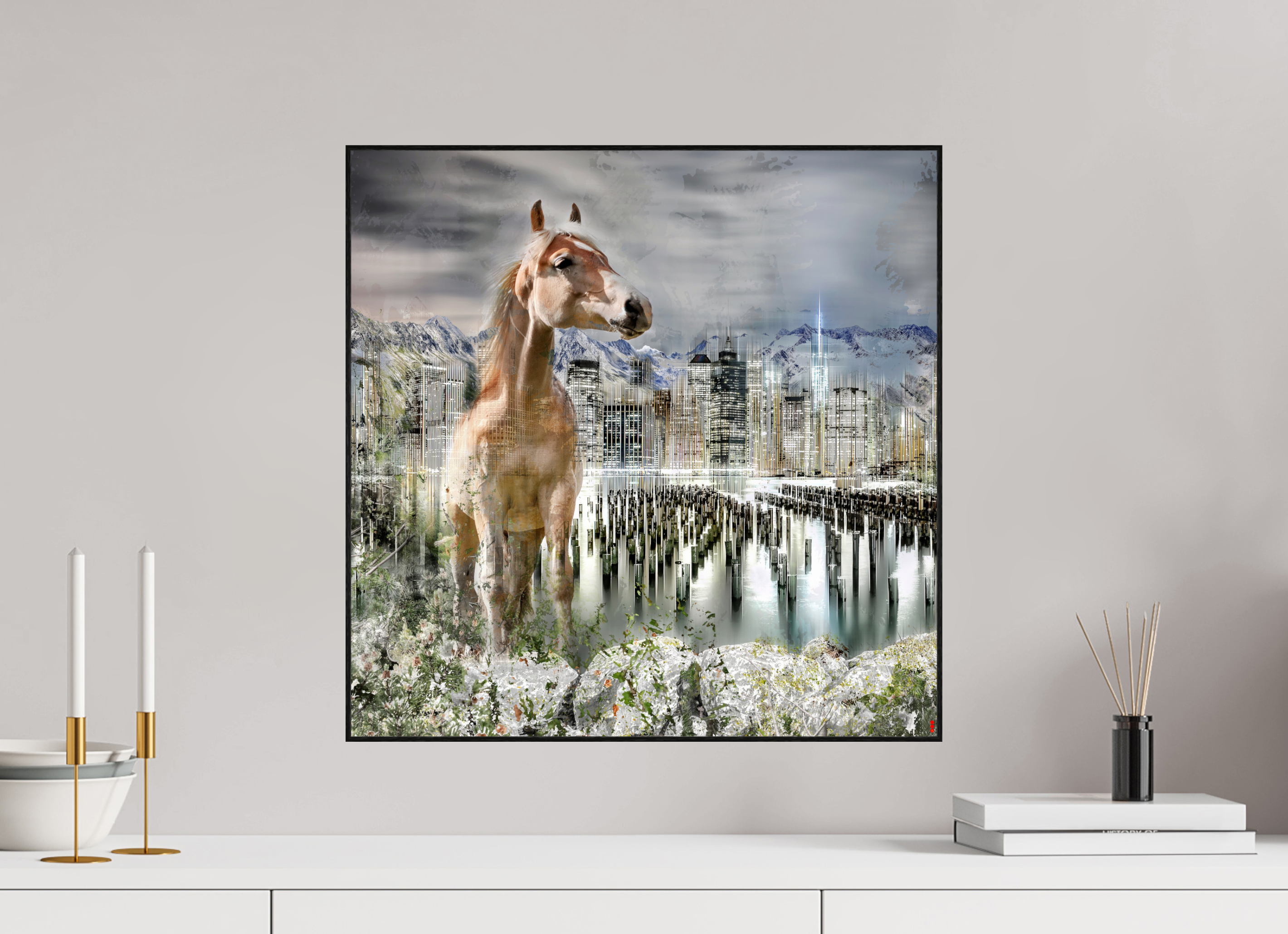 50 x 50 cm, Foto in ArtBox aus Massivholz Eiche schwarz RED³ HP Amazia II