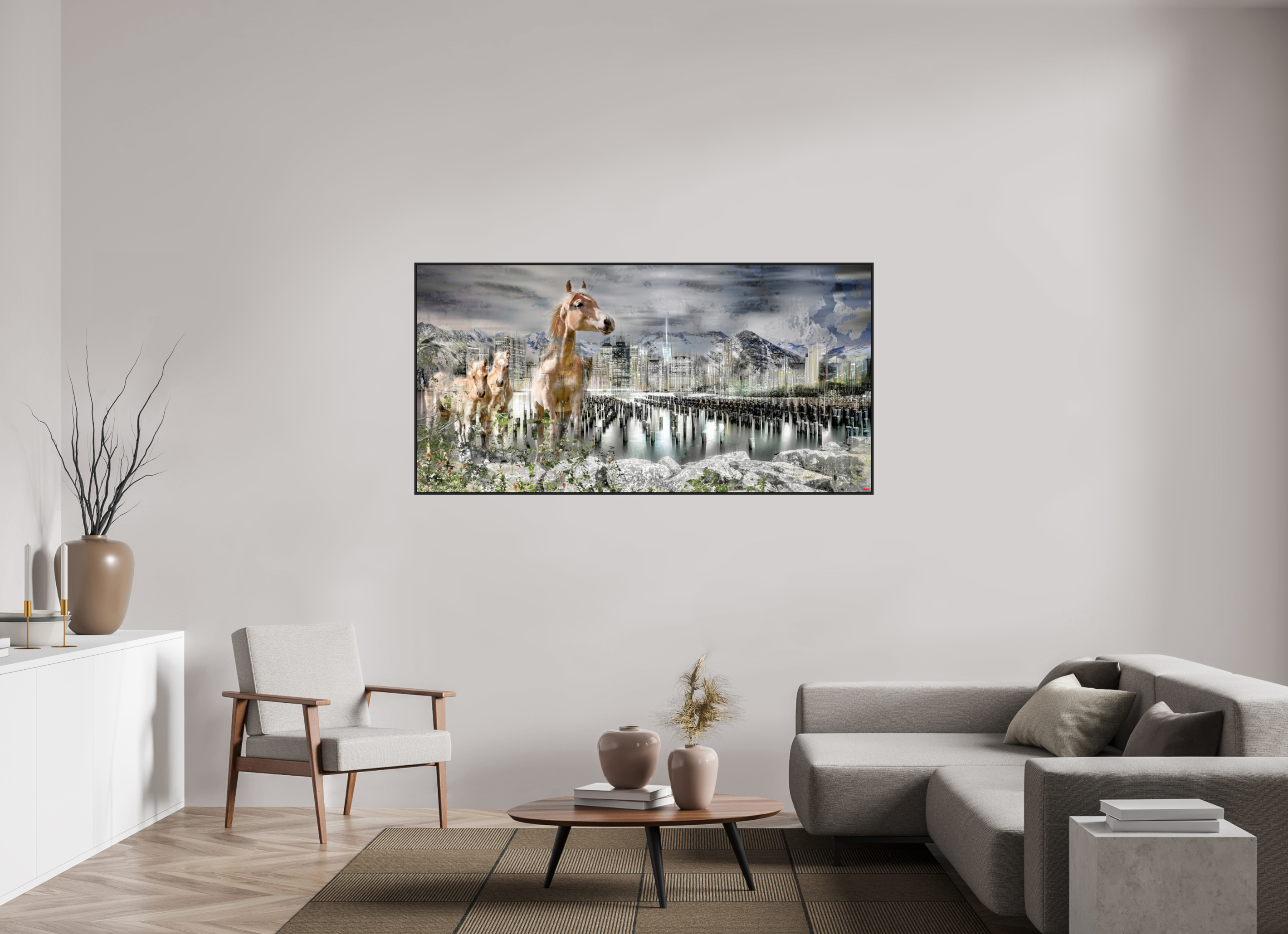 180 x 90 cm, Schattenfugen-Rahmen schwarz & 2mm Acrylglas FA HP Amazia V