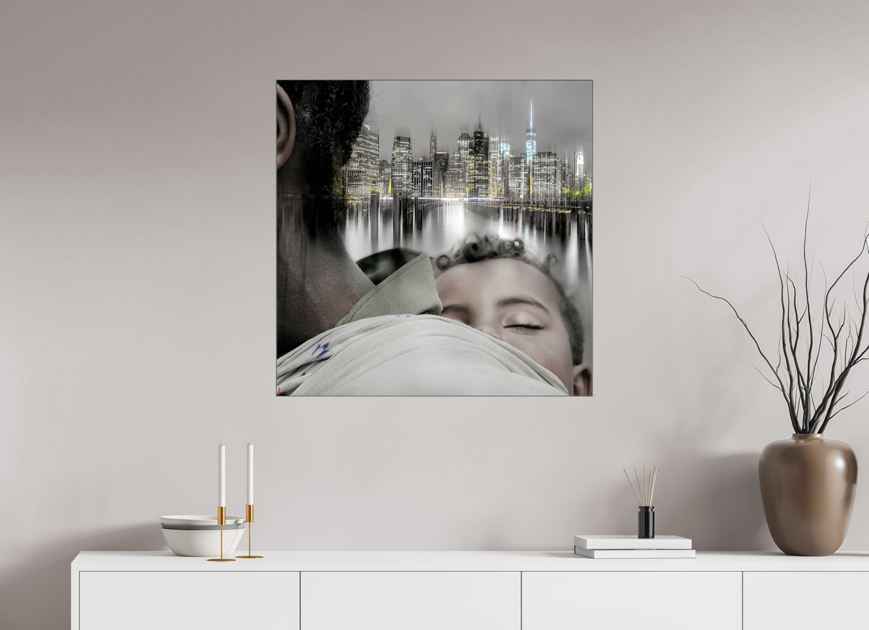 80 x 80 cm, Slimline Einfassung schwarz unter 2mm Acrylglas FA HP Aisha II