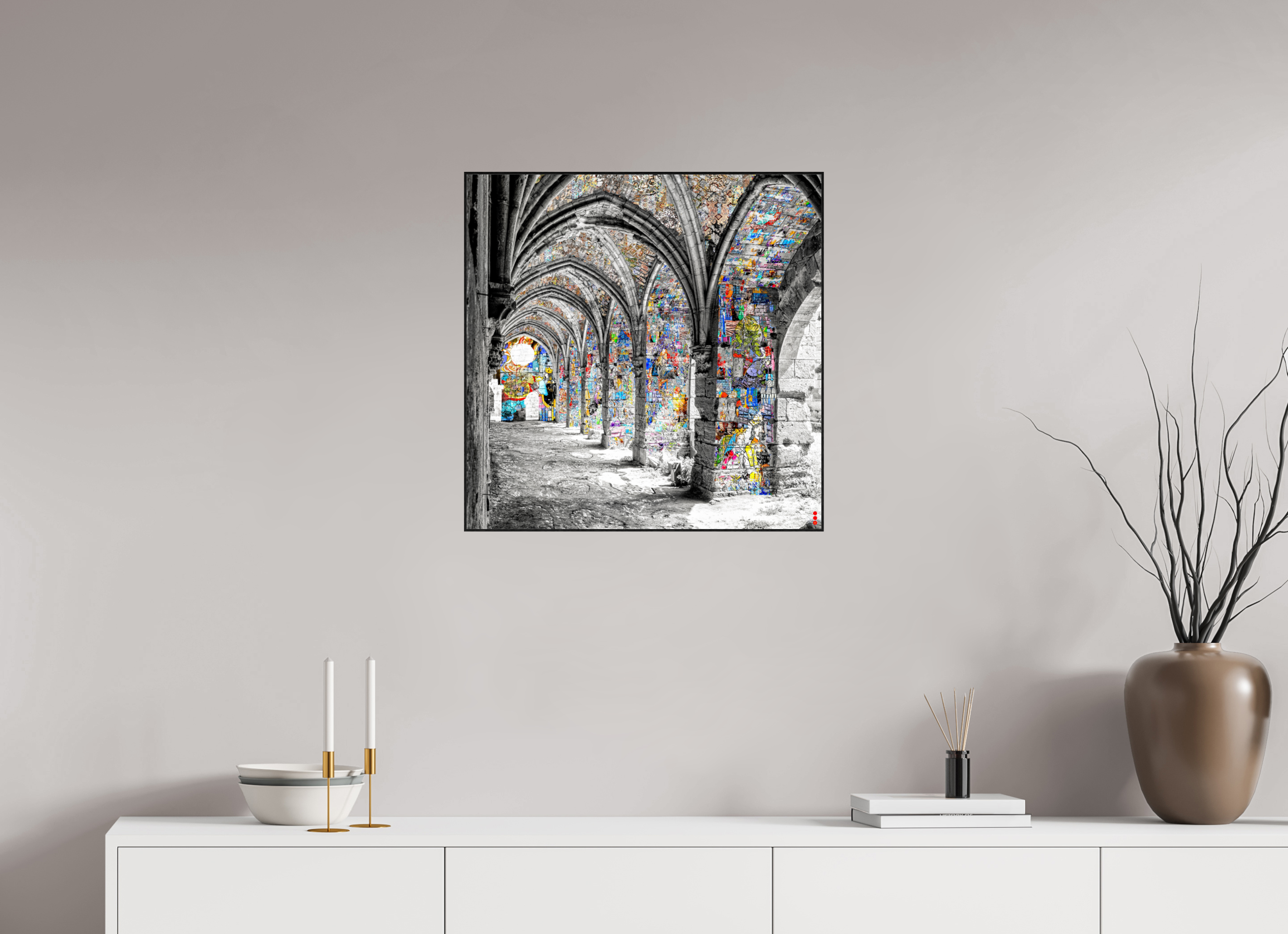 60 x 60 cm, Foto in ArtBox aus Massivholz Eiche schwarz RED³ SCSI Malik II