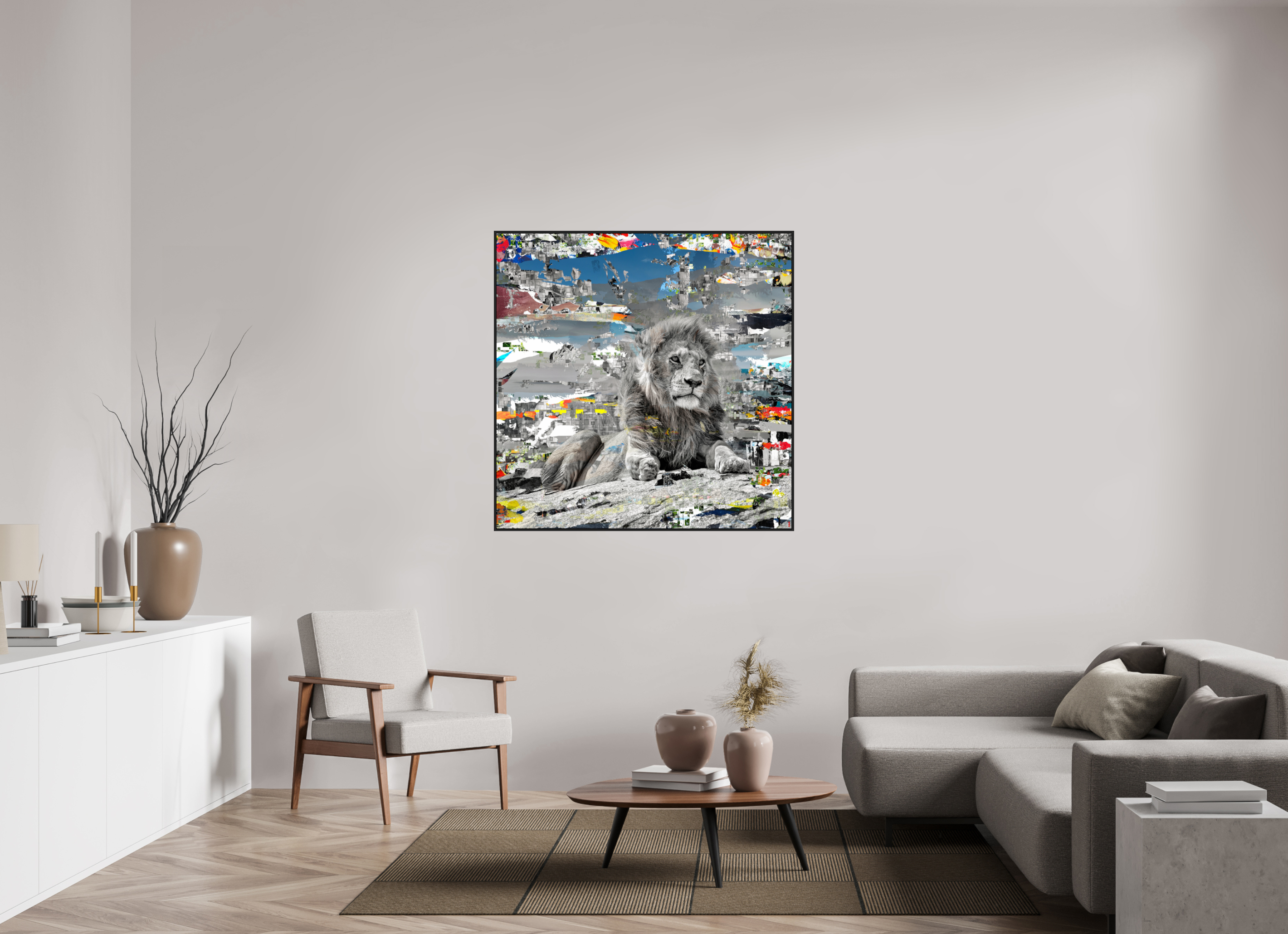 120 x 120 cm, Schattenfugen-Rahmen schwarz & 2mm Acrylglas FA WC Jabari II