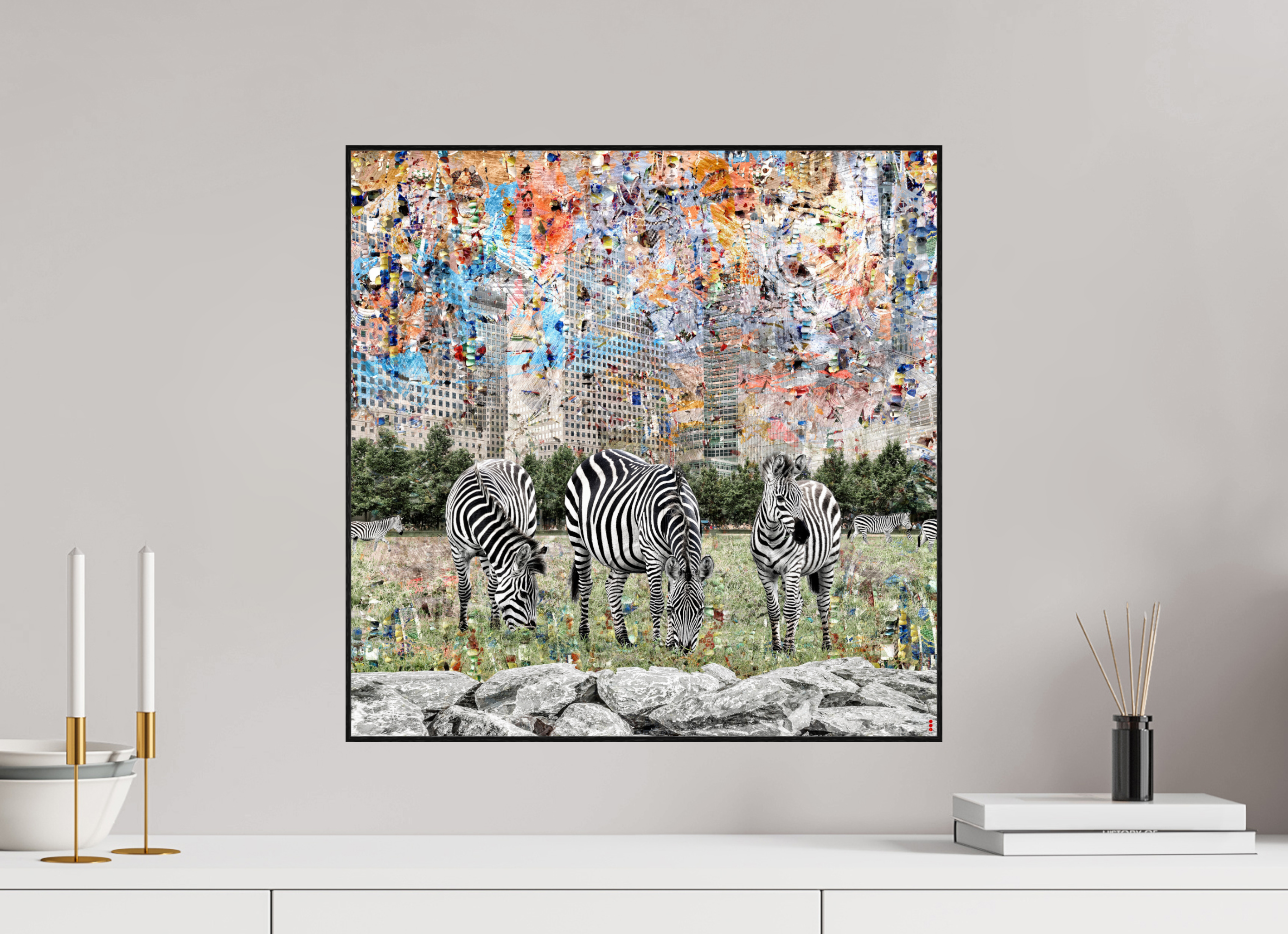 50 x 50 cm, Foto in ArtBox aus Massivholz Eiche schwarz RED³ WC Amaya II