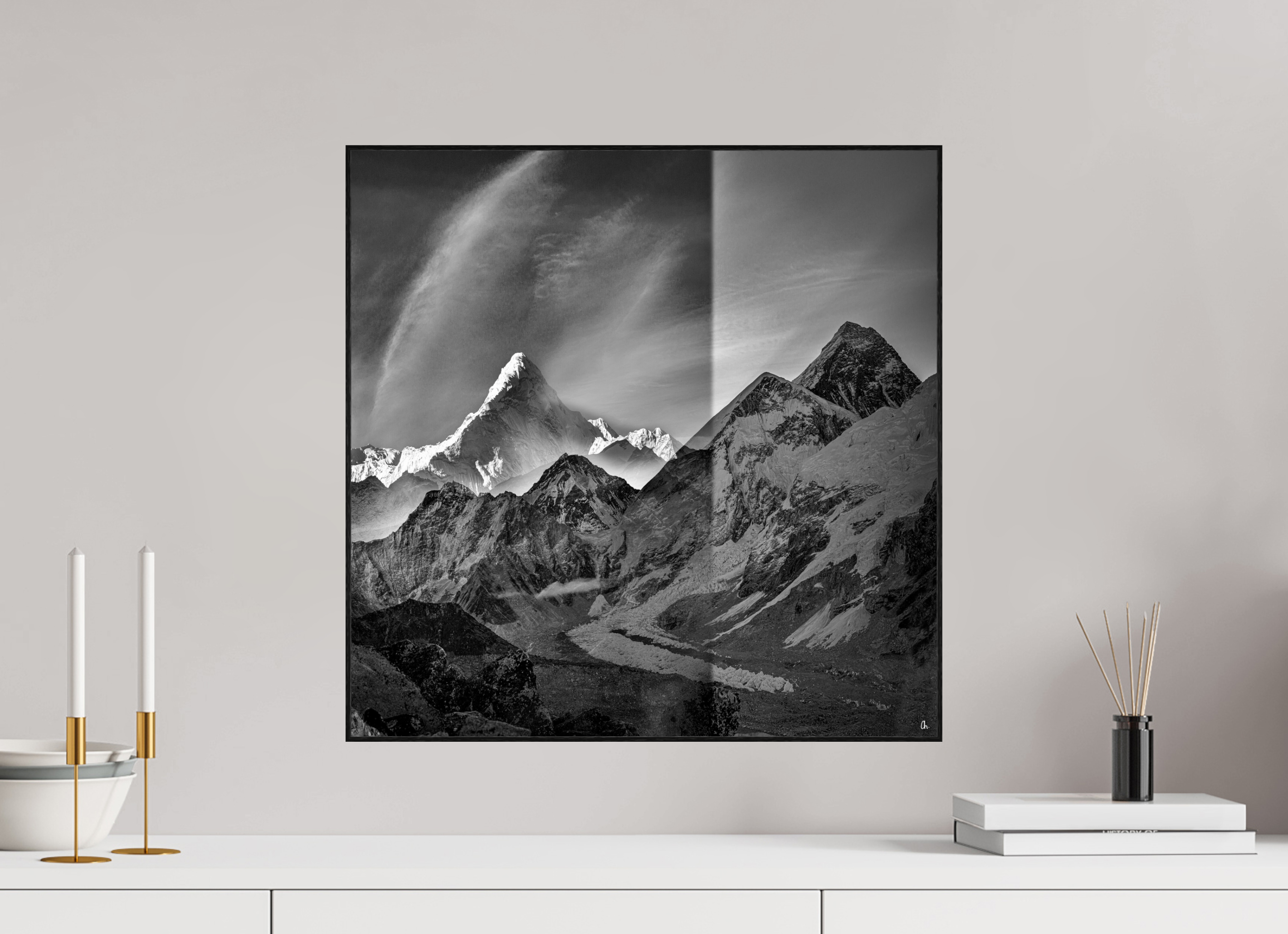 50 x 50 cm, Foto in ArtBox aus Massivholz Eiche schwarz RED³ Subha II