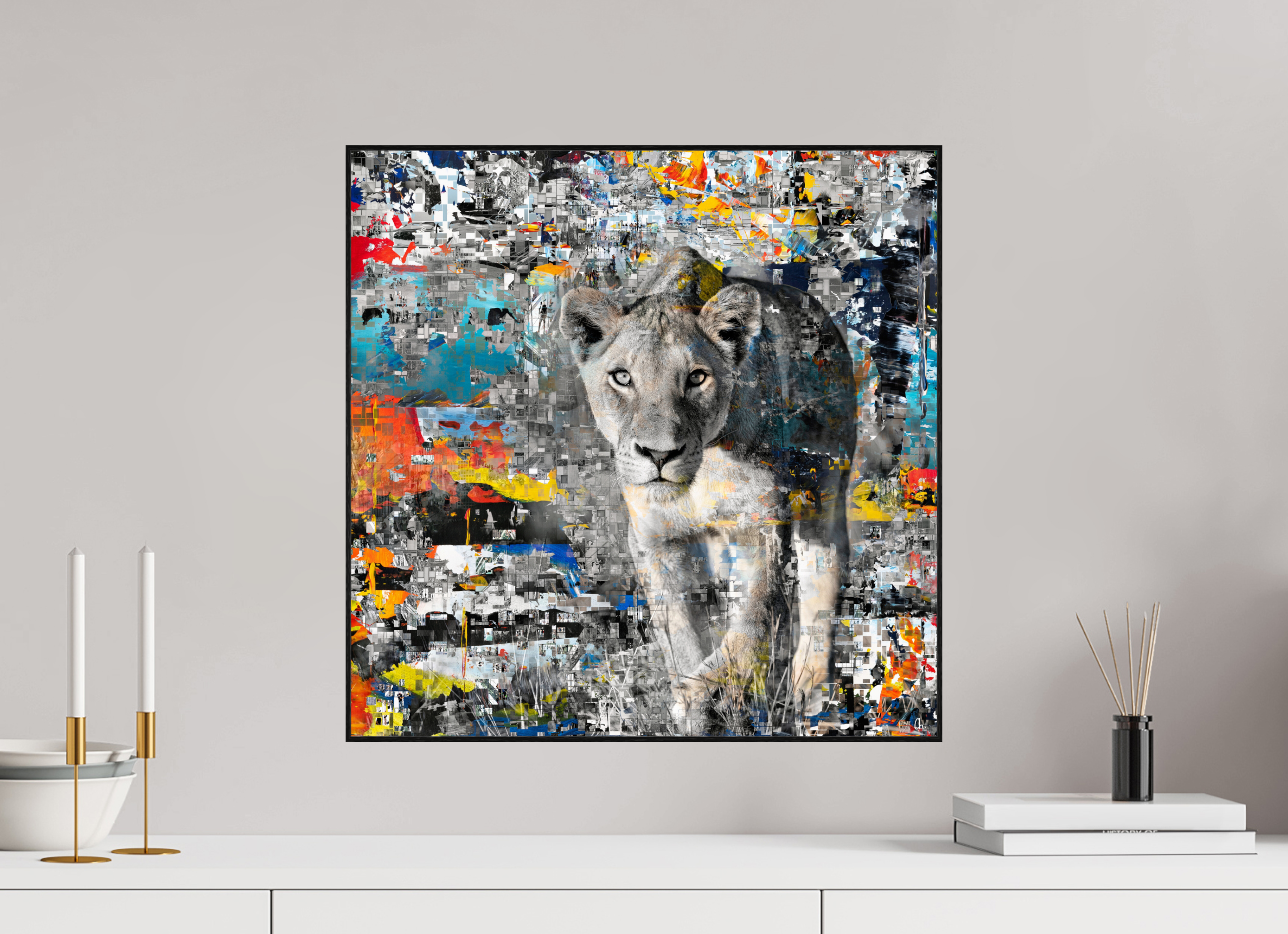 50 x 50 cm, Foto in ArtBox aus Massivholz Eiche schwarz RED³ WC Kachine II