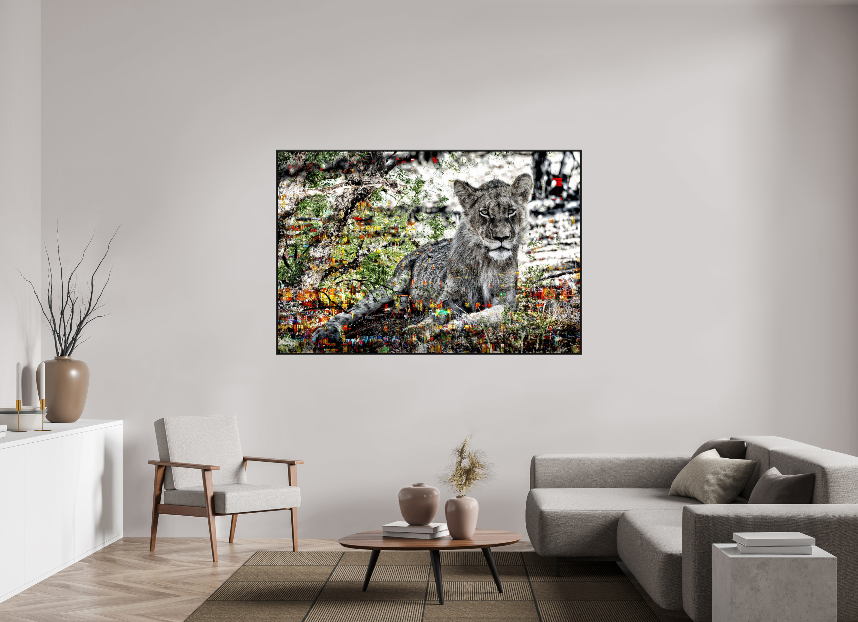 180 x 120 cm, Schattenfugen-Rahmen schwarz & 2mm Acrylglas FA WC Aisha I