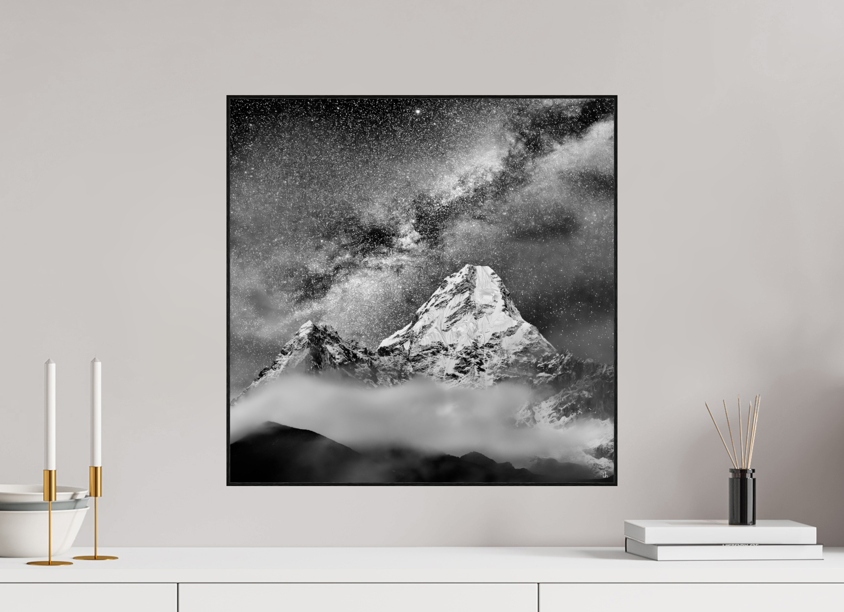 50 x 50 cm, Foto in ArtBox aus Massivholz Eiche schwarz RED³ Sherab II