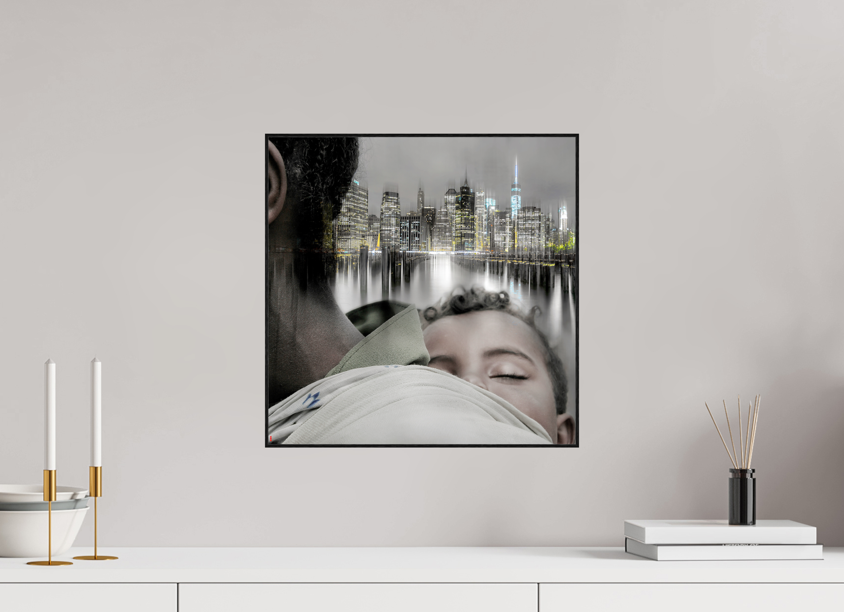 40 x 40 cm, Foto in ArtBox aus Massivholz Eiche schwarz RED³ HP Aisha II