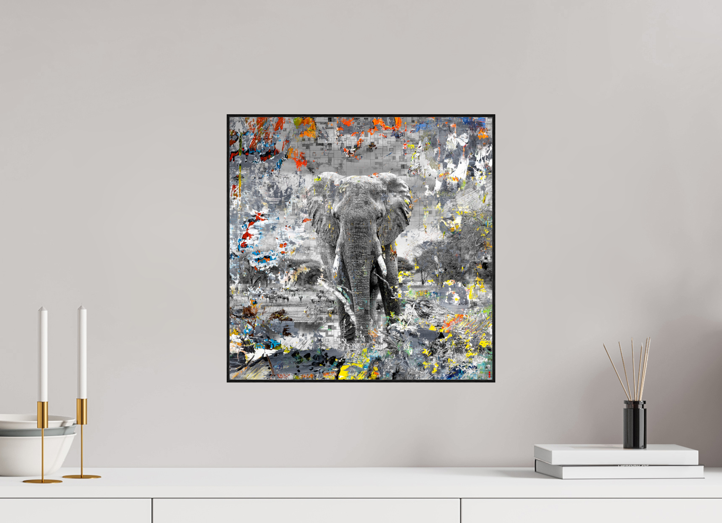 40 x 40 cm, Foto in ArtBox aus Massivholz Eiche schwarz RED³ WC Kajika II