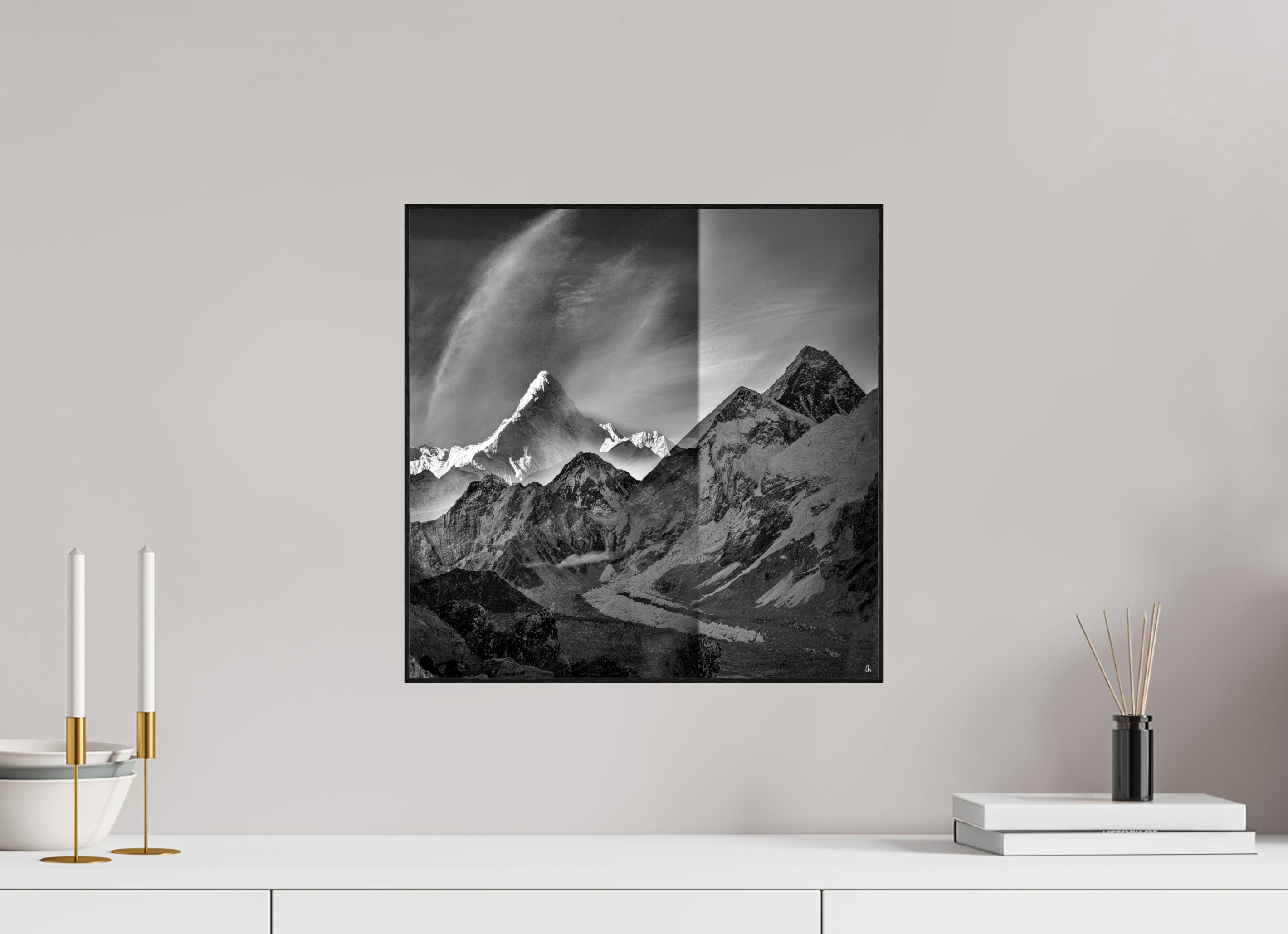 40 x 40 cm, Foto in ArtBox aus Massivholz Eiche schwarz RED³ Subha II