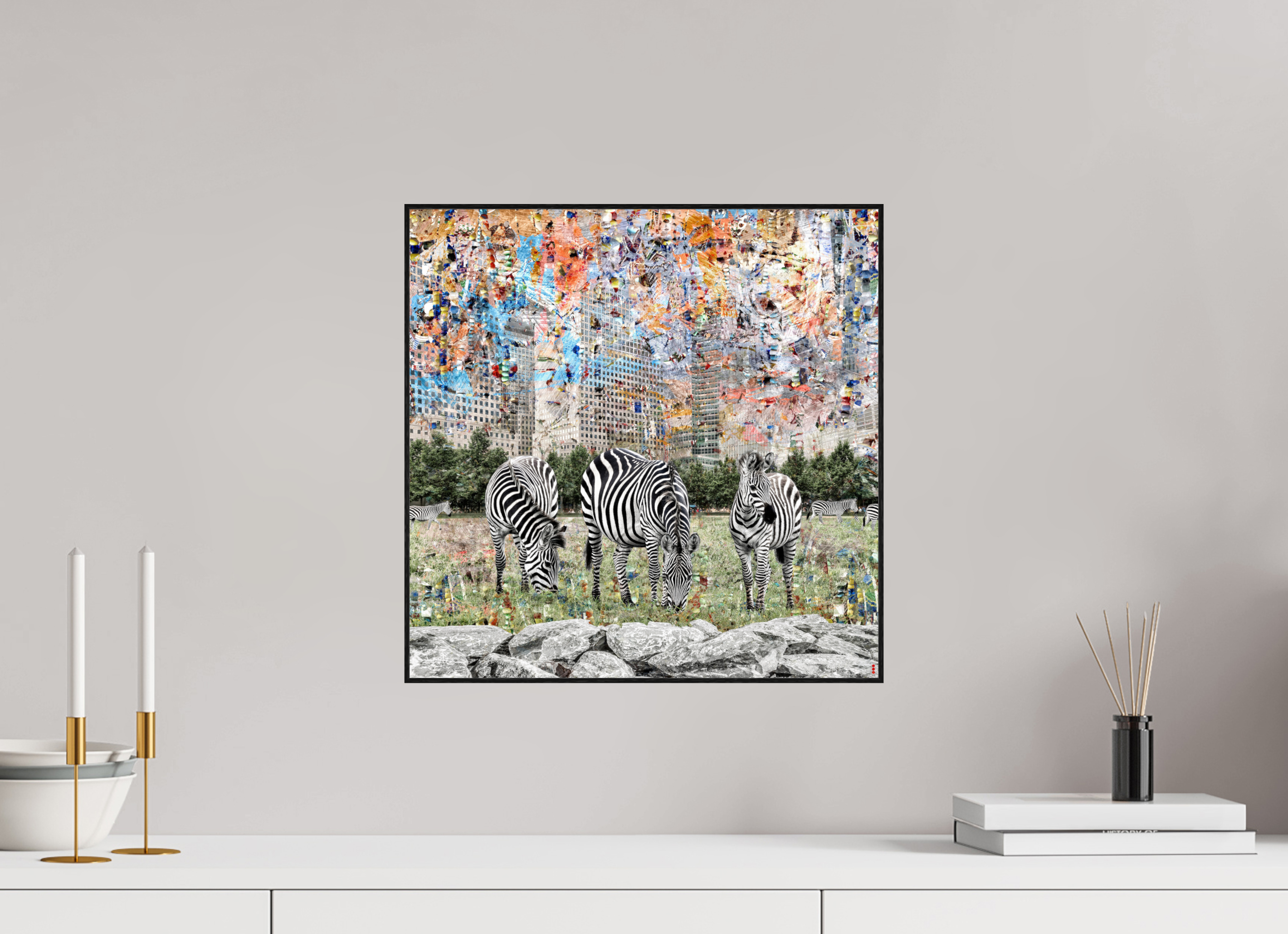 40 x 40 cm, Foto in ArtBox aus Massivholz Eiche schwarz RED³ WC Amaya II