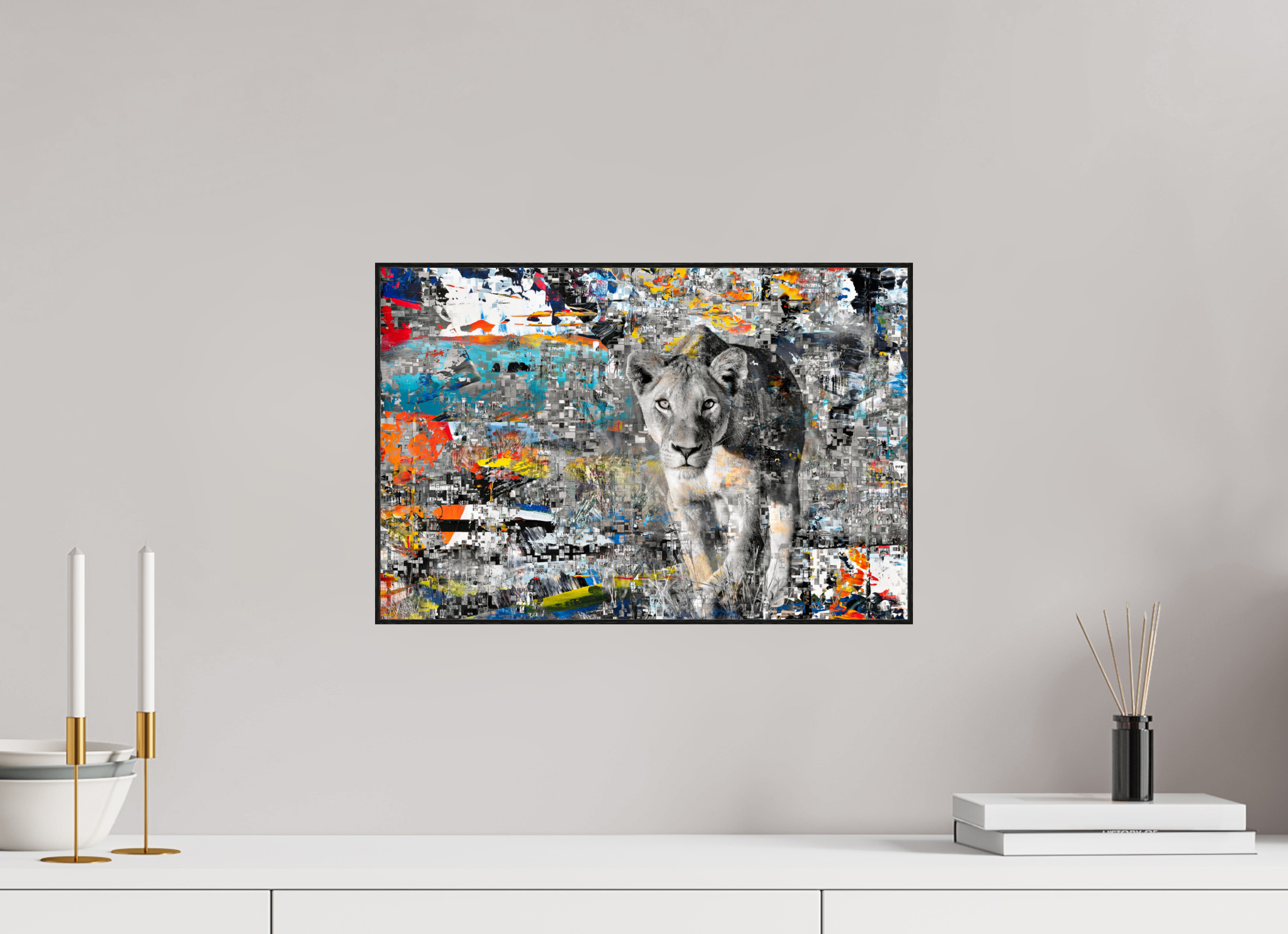 45 x 30 cm, Foto in ArtBox aus Massivholz Eiche schwarz RED³ WC Kachine I