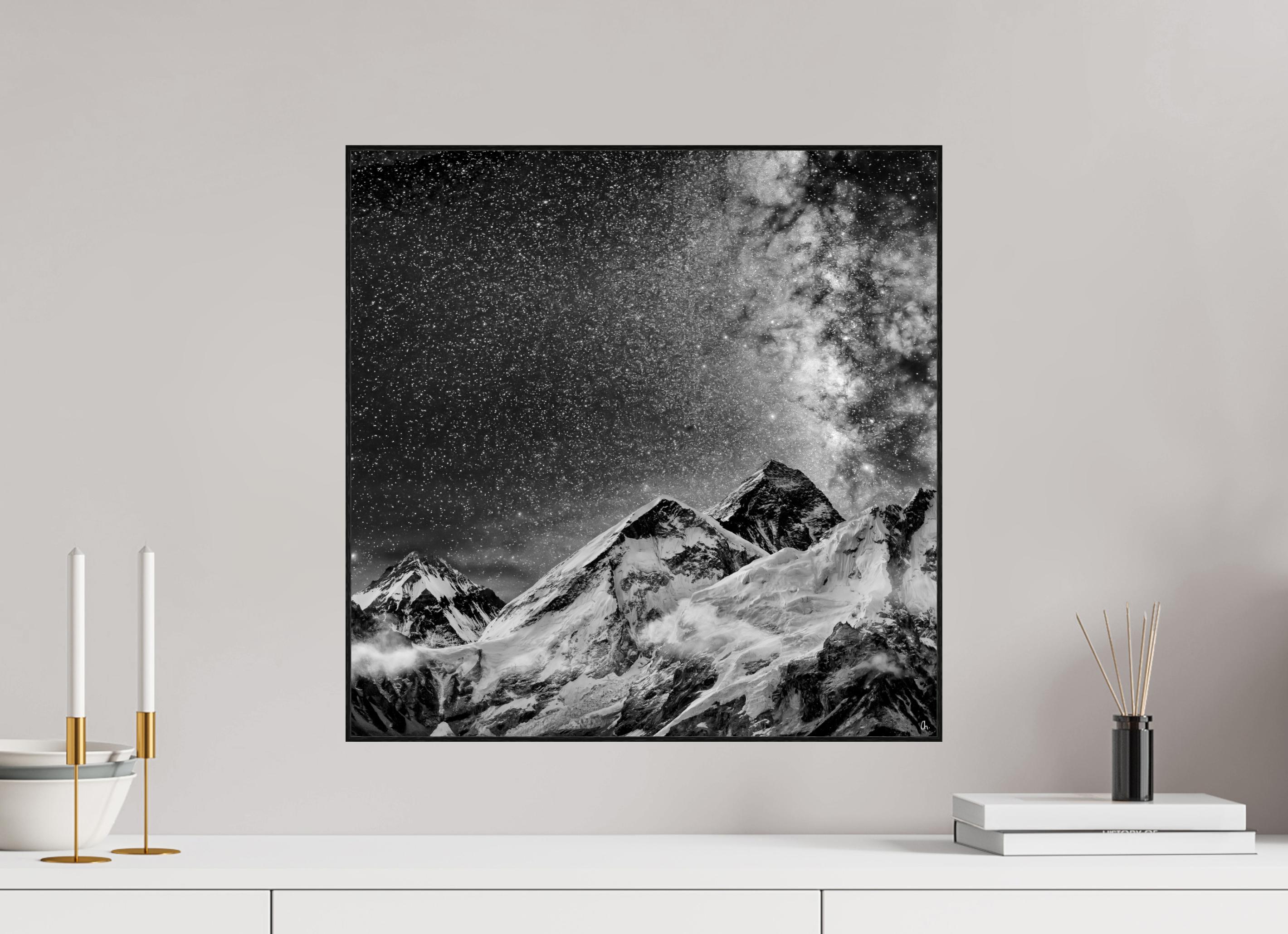 50 x 50 cm, Foto in ArtBox aus Massivholz Eiche schwarz RED³ Sopan II