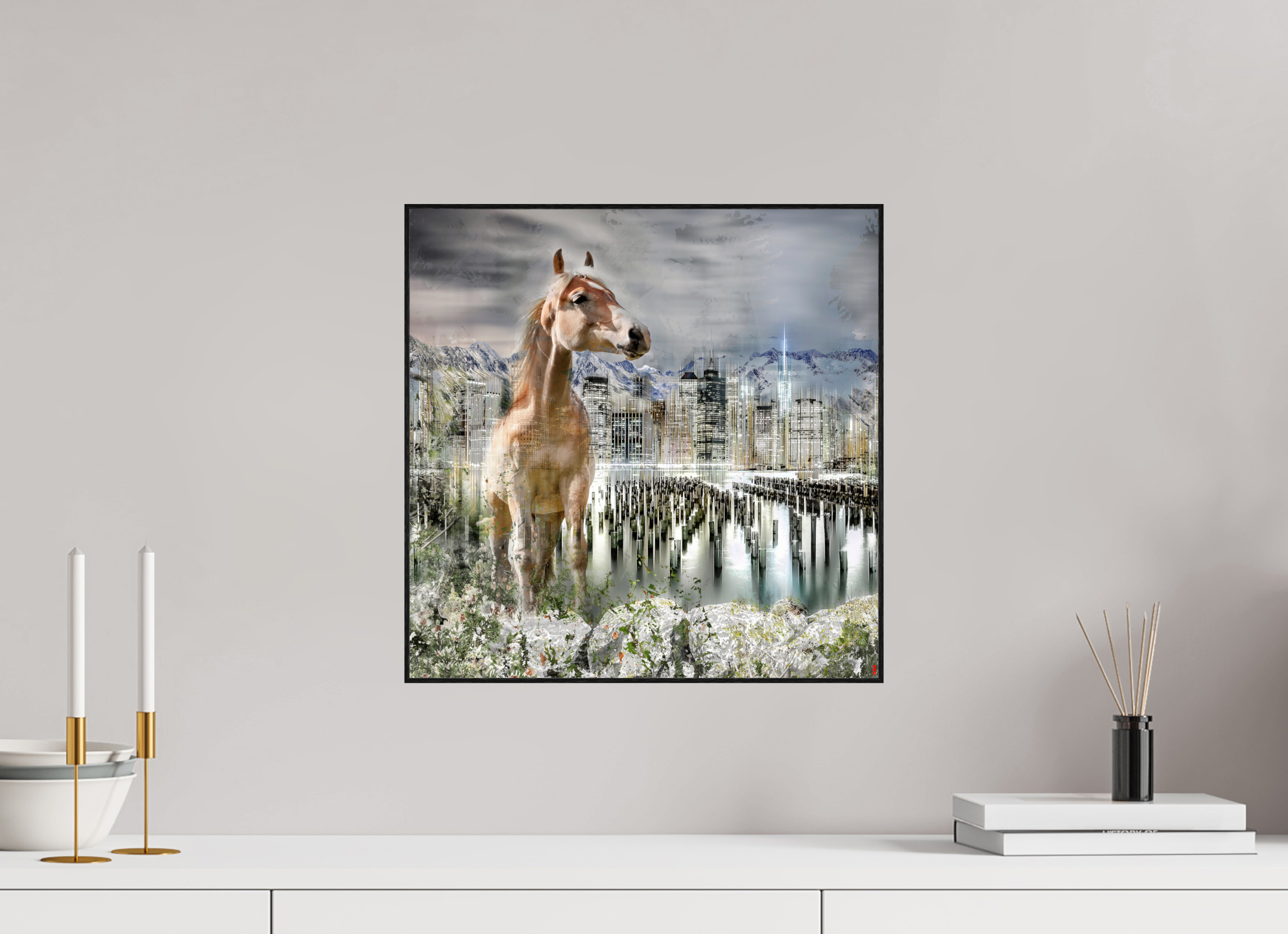 40 x 40 cm, Foto in ArtBox aus Massivholz Eiche schwarz RED³ HP Amazia II