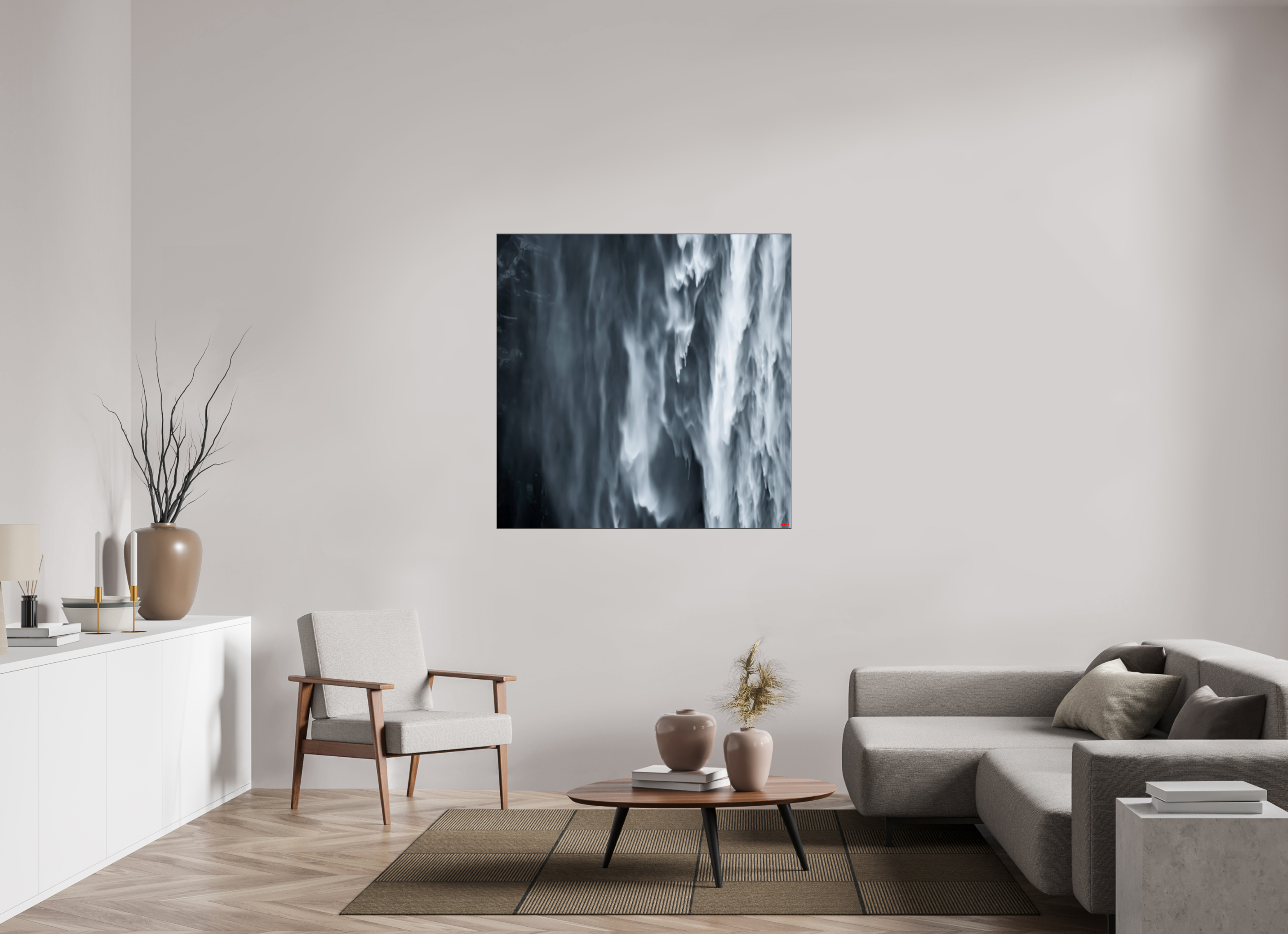 120 x 120 cm, Slimline Einfassung schwarz unter 2mm Acrylglas FA PH Oats in the Water II