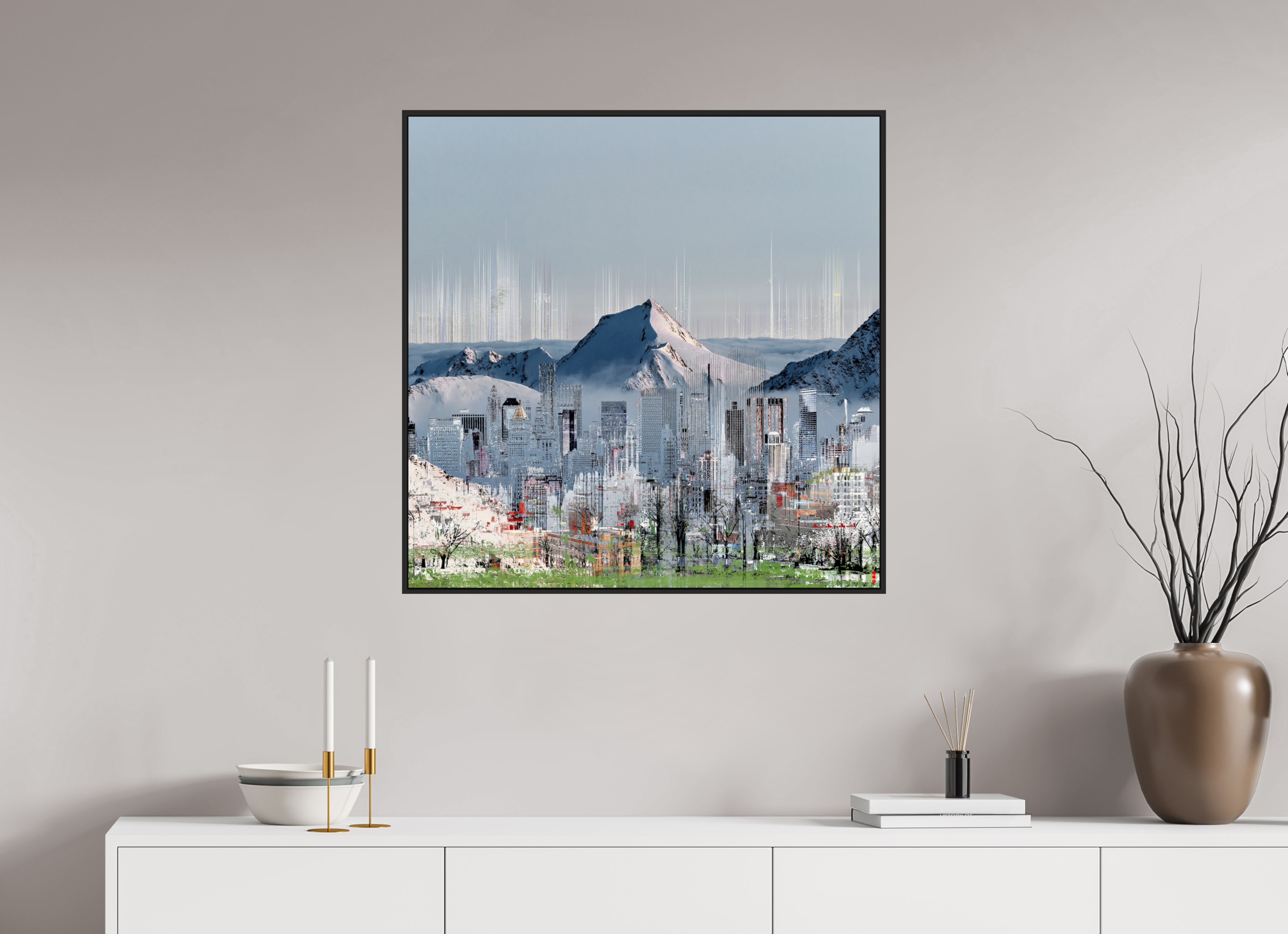 80 x 80 cm, Schattenfugen-Rahmen schwarz & 2mm Acrylglas FA HP Mafuane II