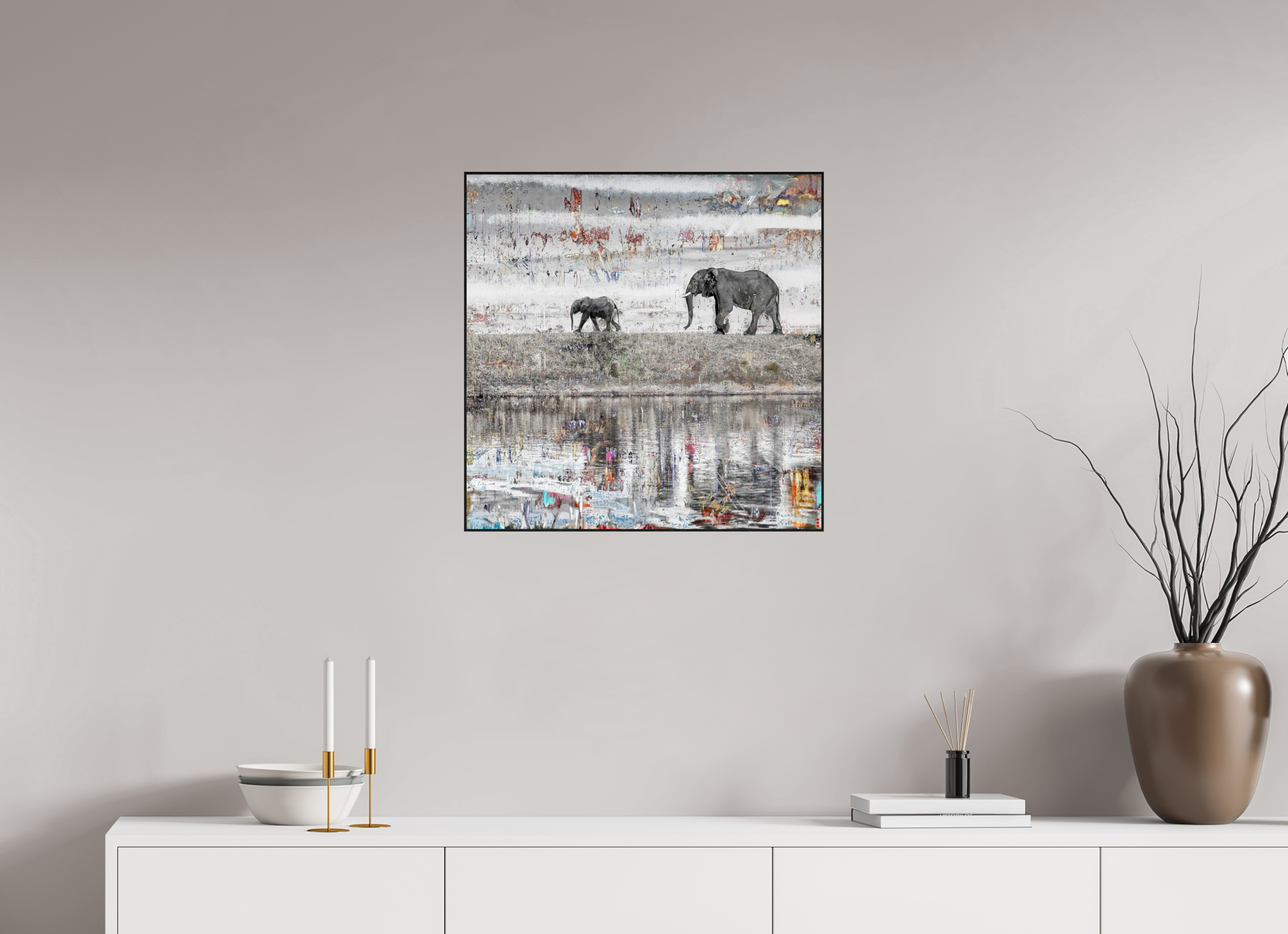 60 x 60 cm, Foto in ArtBox aus Massivholz Eiche schwarz RED³ WC Akuji II