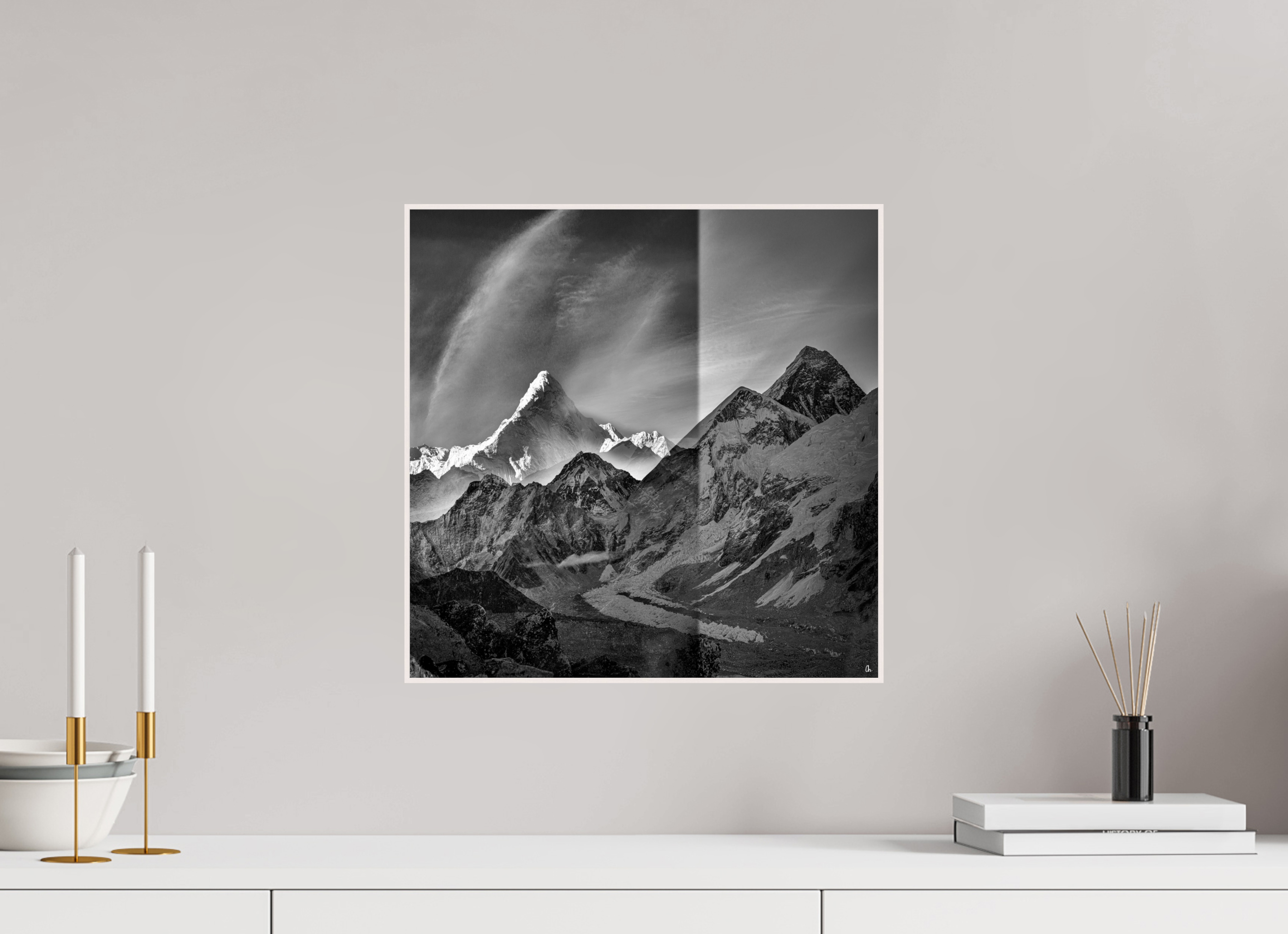 40 x 40 cm, Foto in ArtBox aus Massivholz Ahorn weiß RED³ Subha II