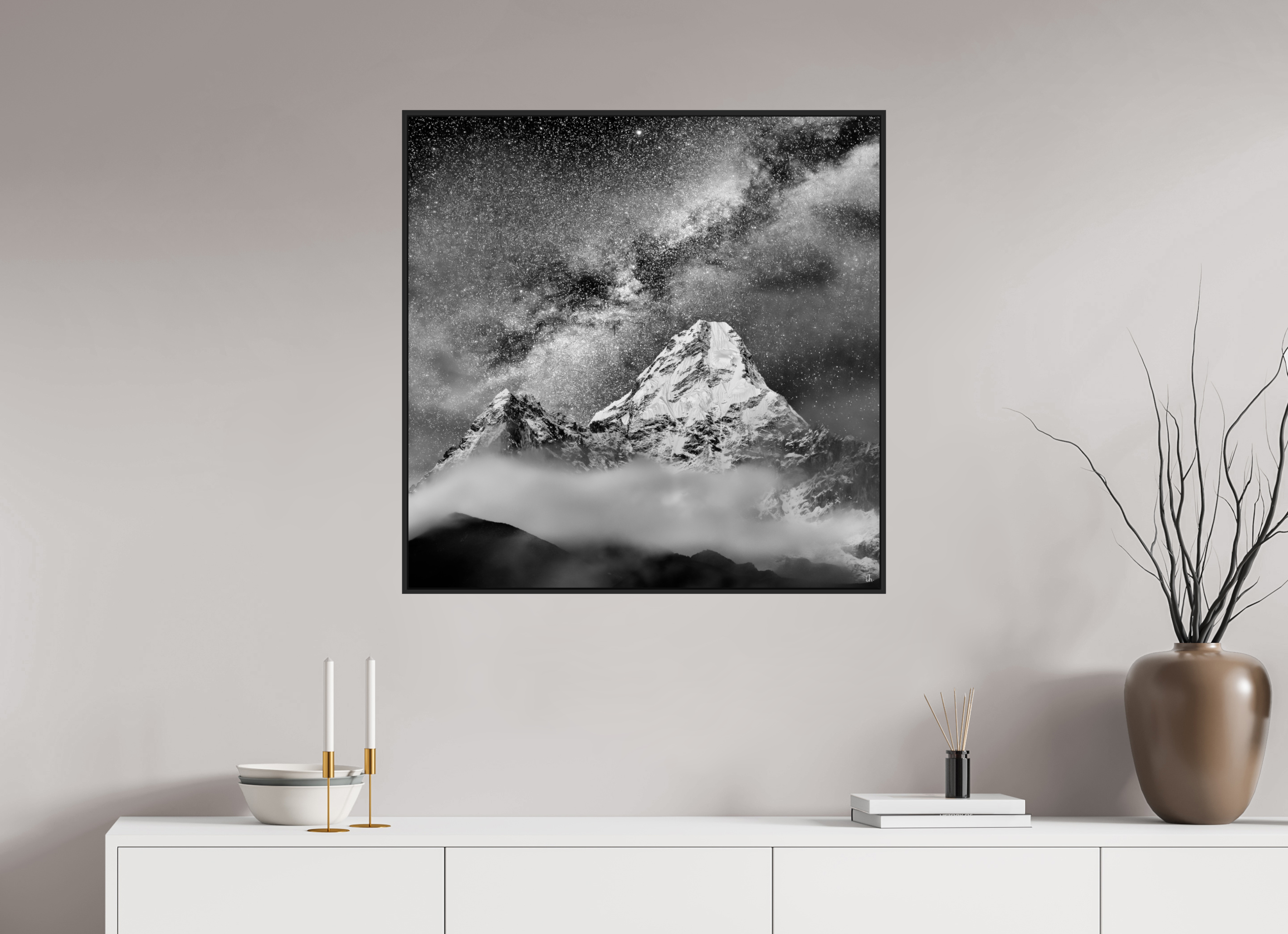 80 x 80 cm, Schattenfugen-Rahmen schwarz & 2mm Acrylglas FA PH Sherab II