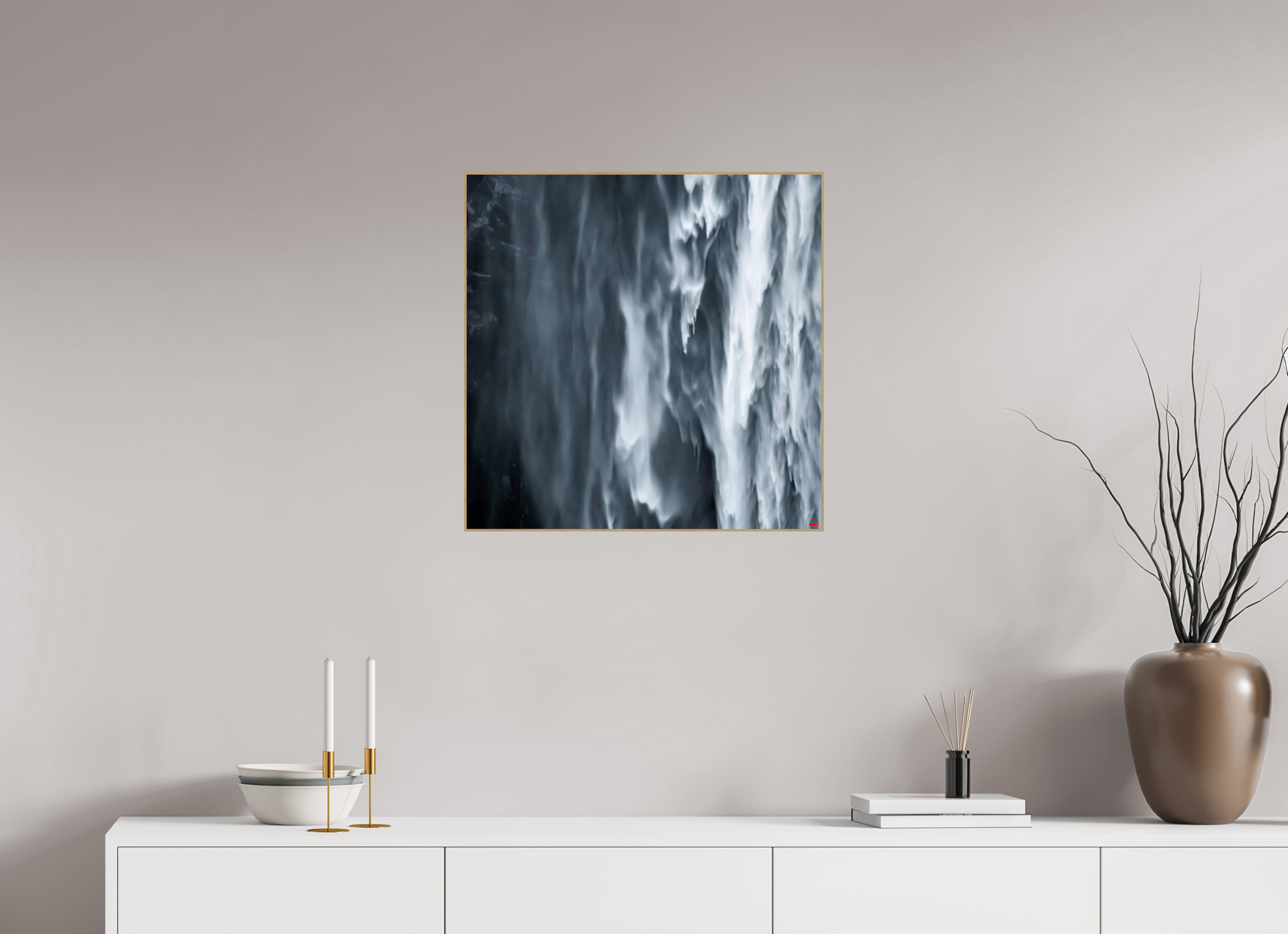 60 x 60 cm, Foto in ArtBox aus Massivholz Eiche natur RED³ PH Oats in the Water II