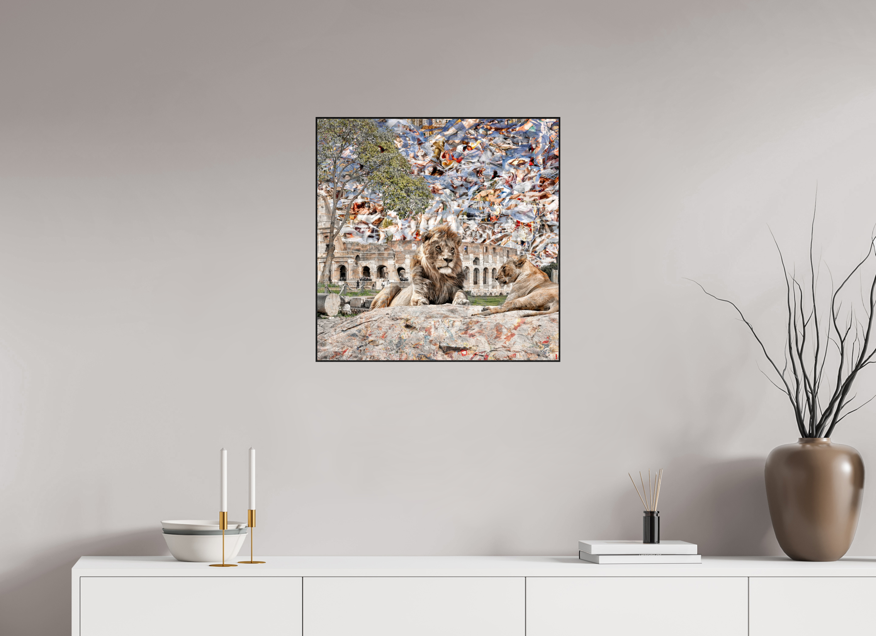 60 x 60 cm, Foto in ArtBox aus Massivholz Eiche schwarz RED³ WC Adjesa II