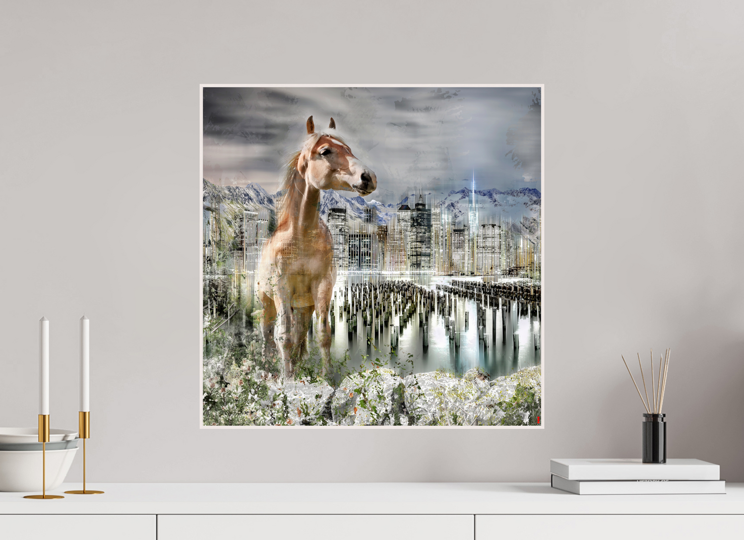 50 x 50 cm, Foto in ArtBox aus Massivholz Ahorn weiß RED³ HP Amazia II