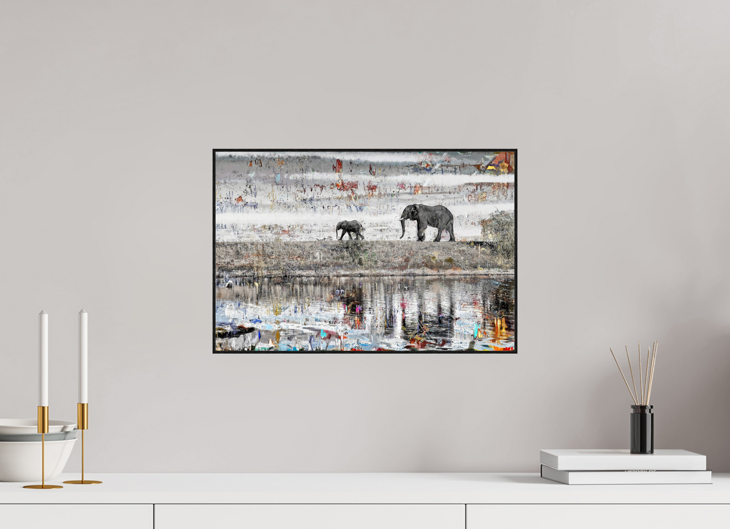 45 x 30 cm, Foto in ArtBox aus Massivholz Eiche schwarz RED³ WC Akuji I