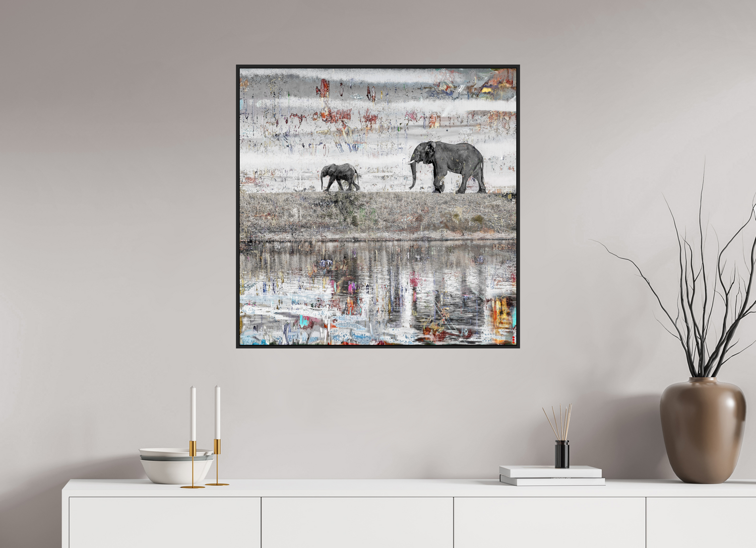 80 x 80 cm, Schattenfugen-Rahmen schwarz &amp; 2mm Acrylglas FA WC Akuji II