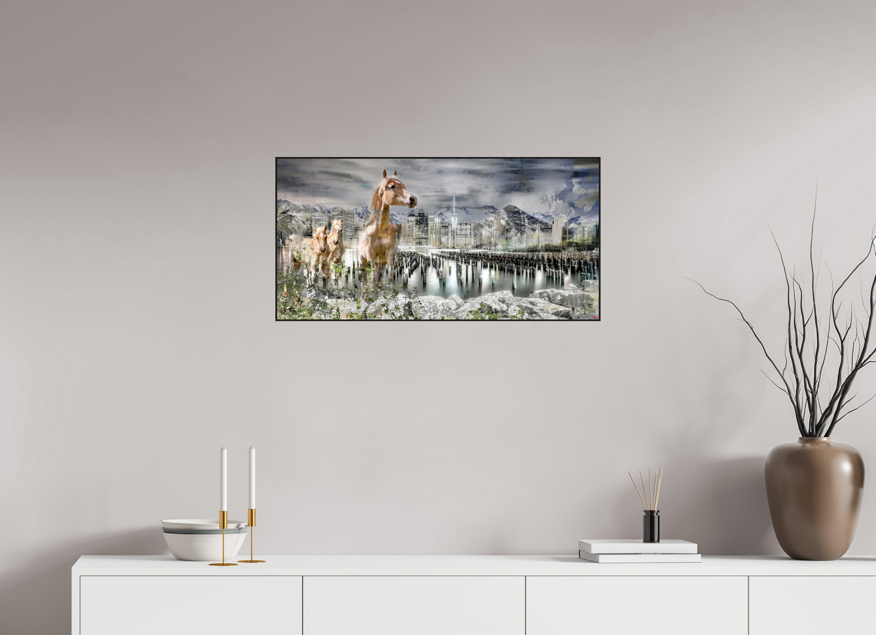 80 x 40 cm, Foto in ArtBox aus Massivholz Eiche schwarz RED³ HP Amazia V