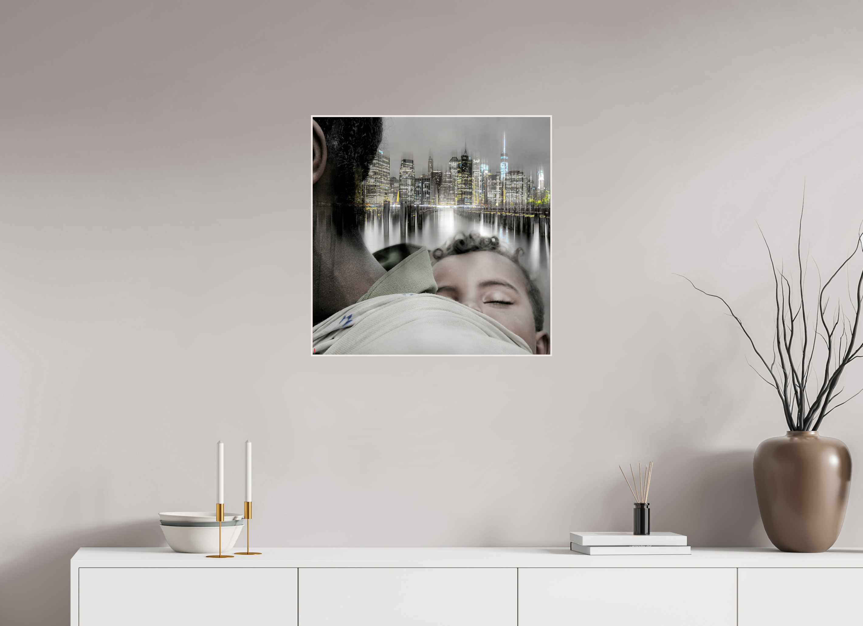 60 x 60 cm, Foto in ArtBox aus Massivholz Ahorn weiß RED³ HP Aisha II