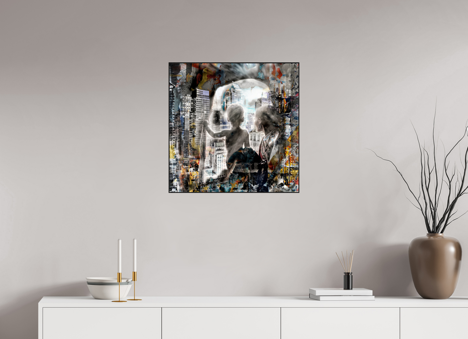 60 x 60 cm, Foto in ArtBox aus Massivholz Eiche schwarz RED³ HP Sukama II