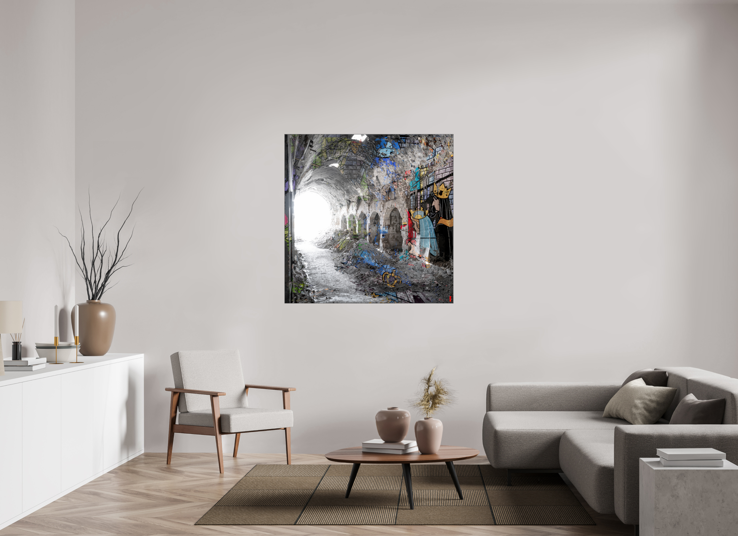 120 x 120 cm, Slimline Einfassung schwarz unter 2mm Acrylglas FA SCSI Maysa II