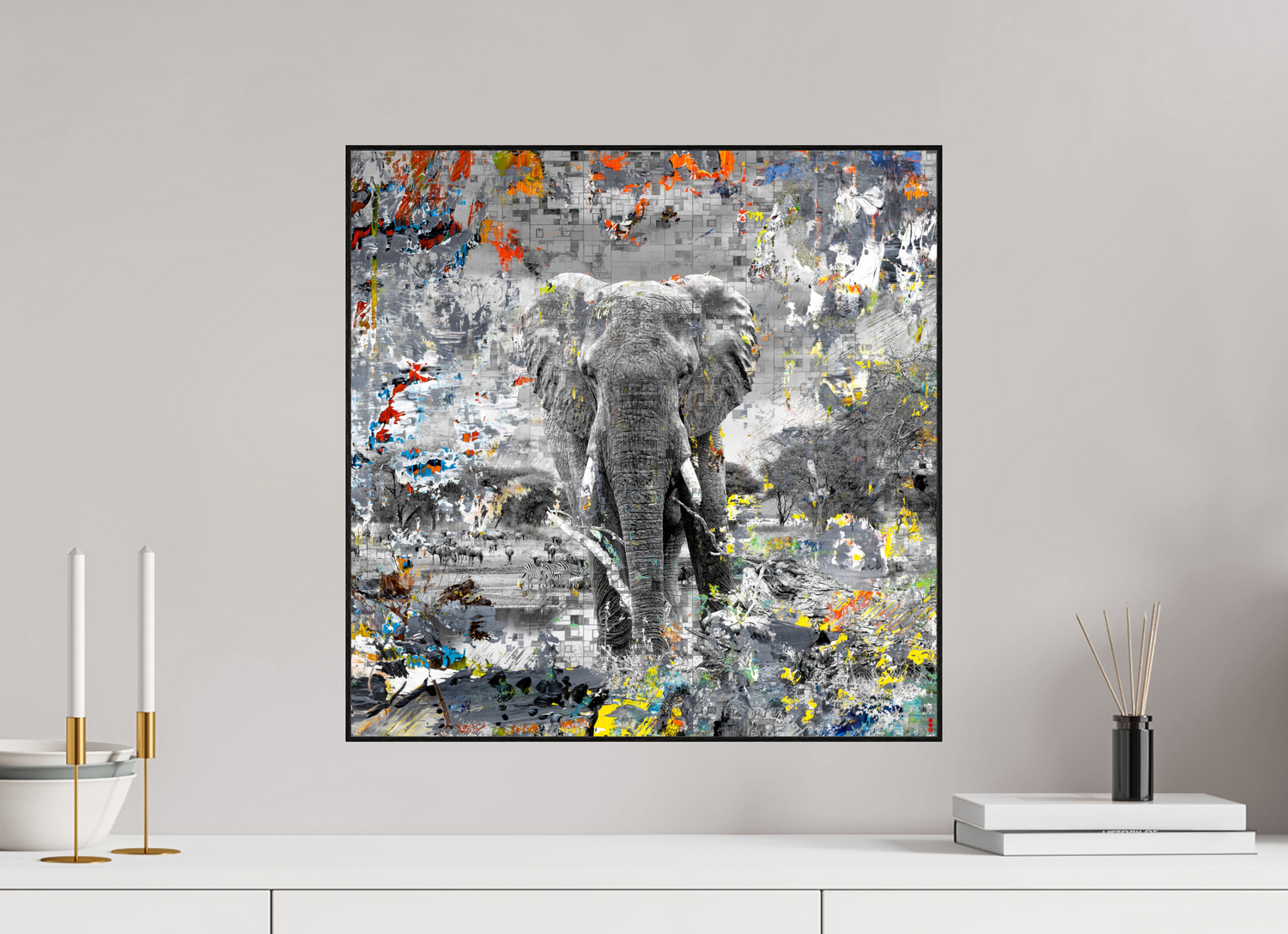 50 x 50 cm, Foto in ArtBox aus Massivholz Eiche schwarz RED³ WC Kajika II