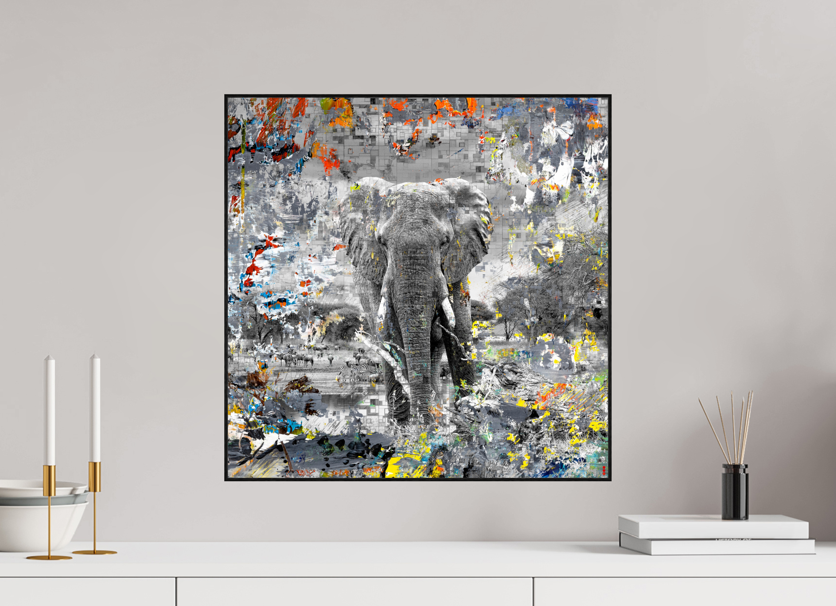 50 x 50 cm, Foto in ArtBox aus Massivholz Eiche schwarz RED³ WC Kajika II