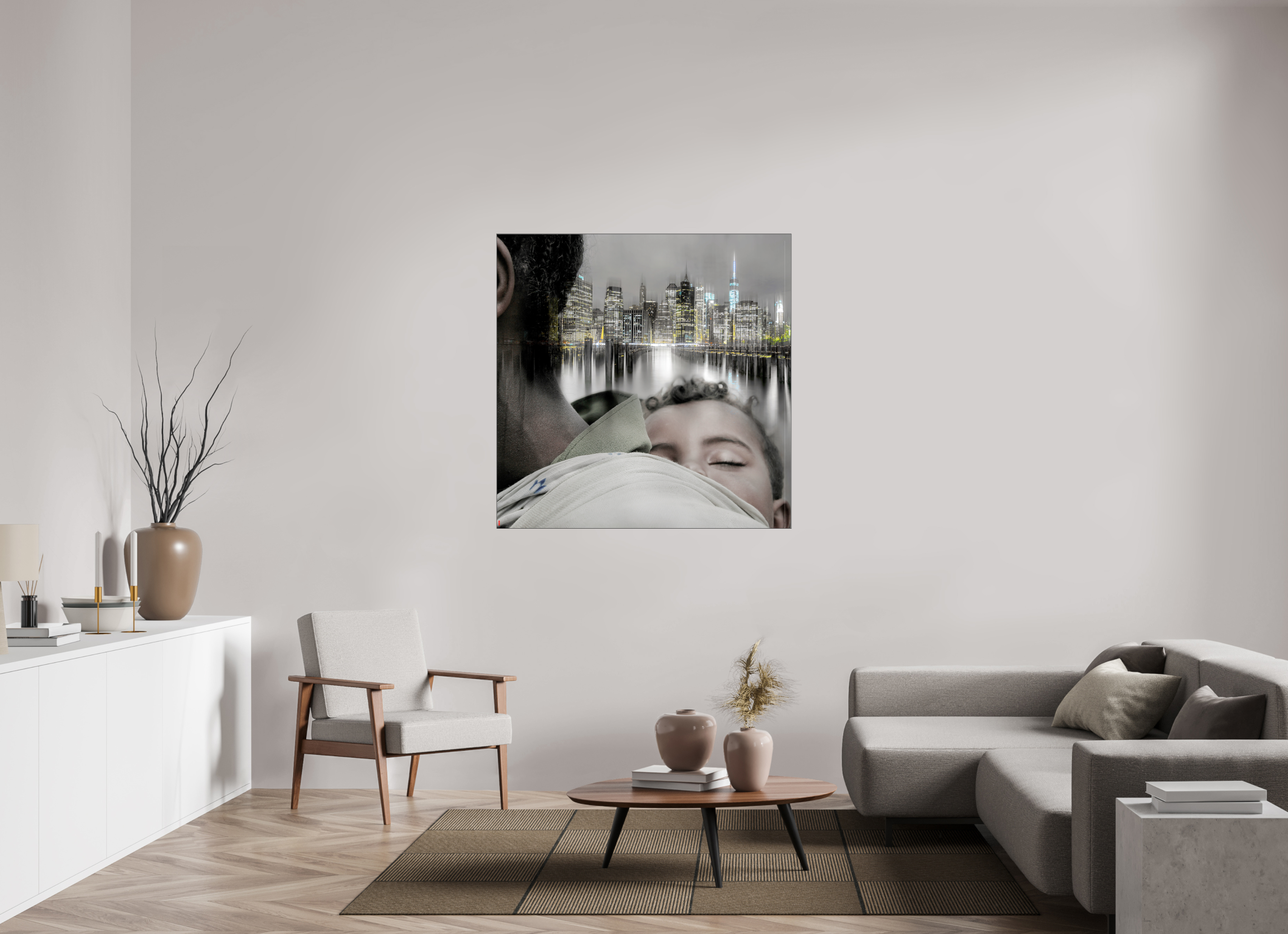 120 x 120 cm, Slimline Einfassung schwarz unter 2mm Acrylglas FA HP Aisha II