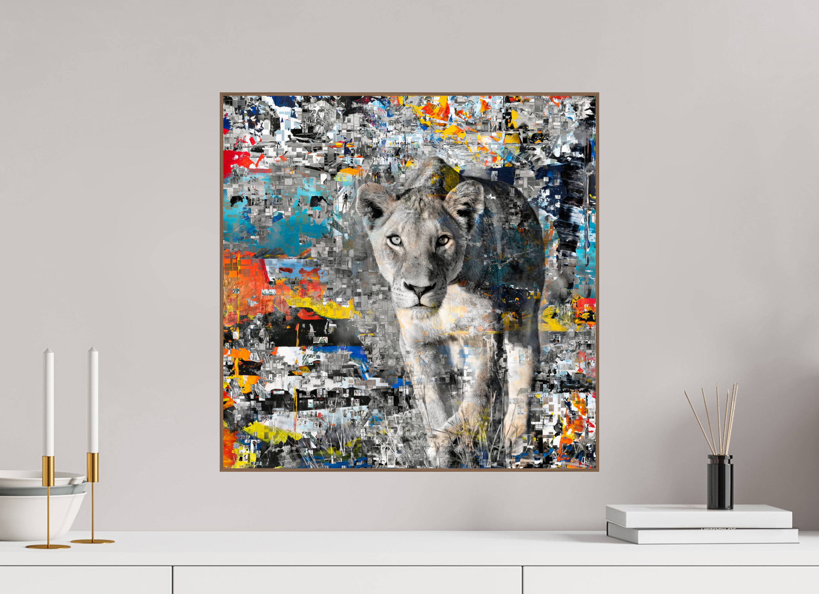 50 x 50 cm, Foto in ArtBox aus Massivholz Nussbaum RED³ WC Kachine II