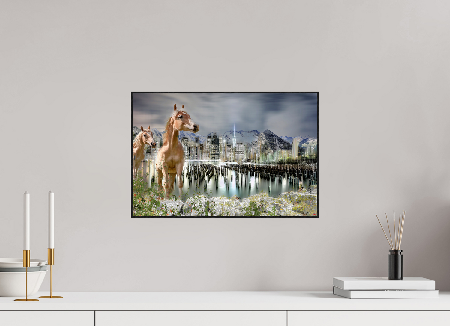 45 x 30 cm, Foto in ArtBox aus Massivholz Eiche schwarz RED³ HP Amazia I