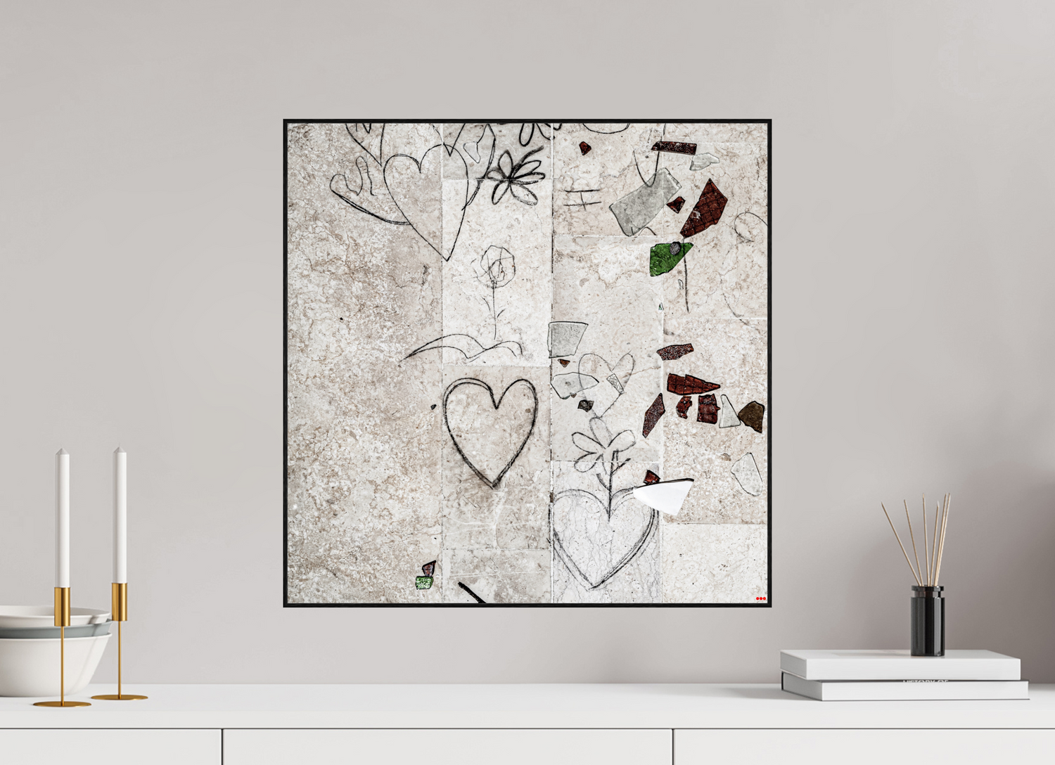 50 x 50 cm, Foto in ArtBox aus Massivholz Eiche schwarz RED³ PH Chandelier II