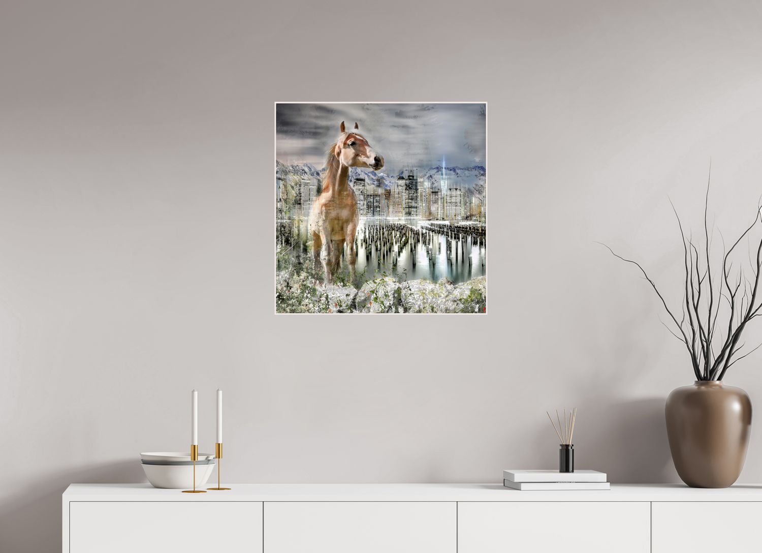 60 x 60 cm, Foto in ArtBox aus Massivholz Ahorn weiß RED³ HP Amazia II