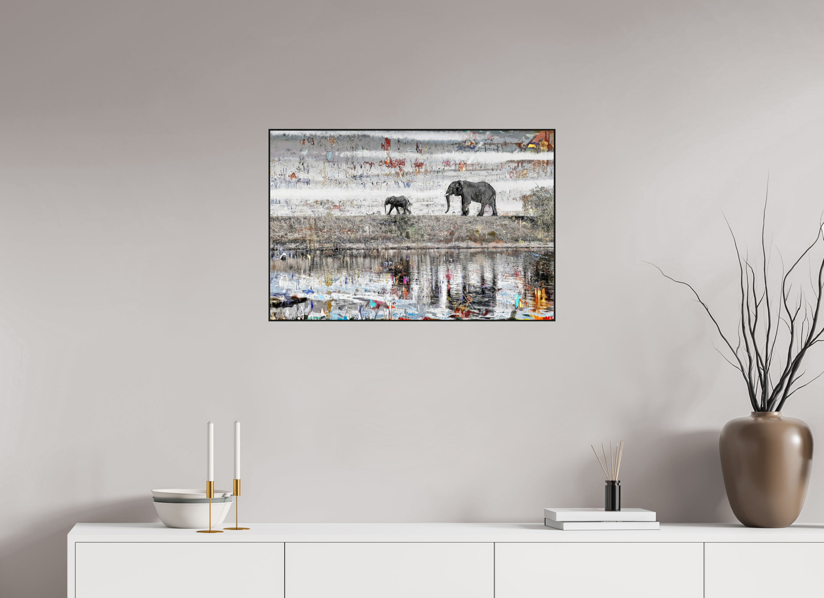 75 x 50 cm, Foto in ArtBox aus Massivholz Eiche schwarz RED³ WC Akuji I