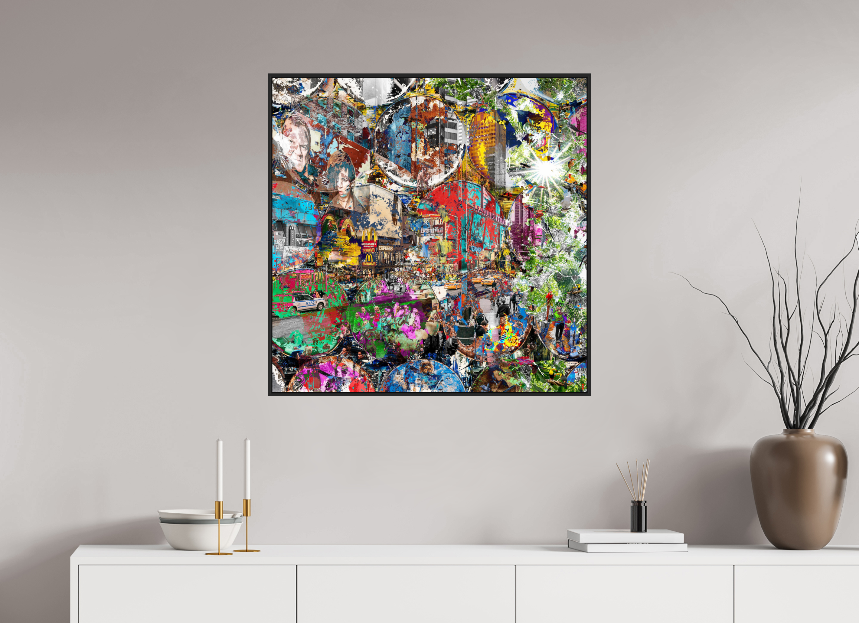 80 x 80 cm, Schattenfugen-Rahmen schwarz &amp; 2mm Acrylglas FA HP Winston churchills boy II