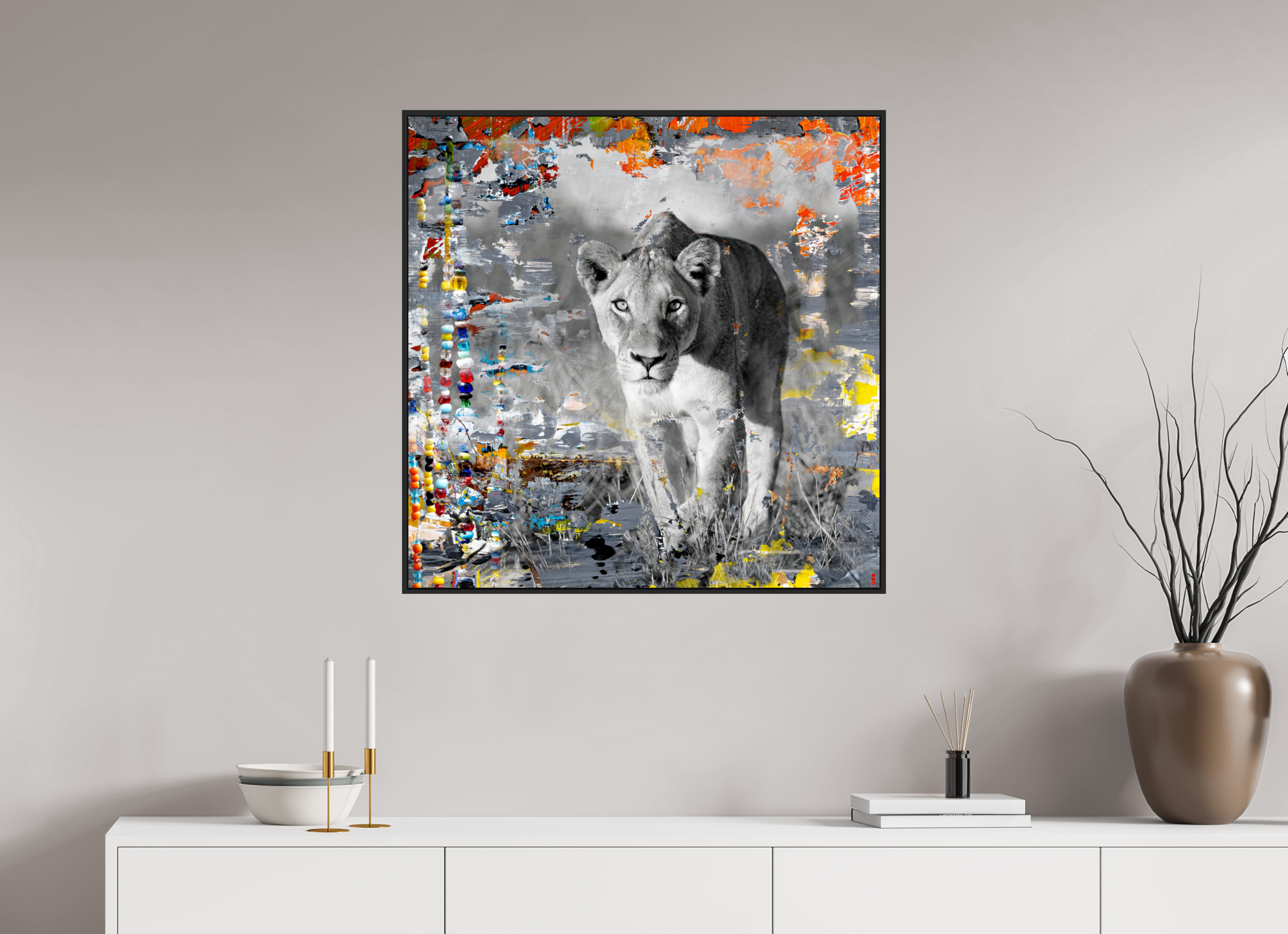 80 x 80 cm, Schattenfugen-Rahmen schwarz &amp; 2mm Acrylglas FA WC Lamaya II