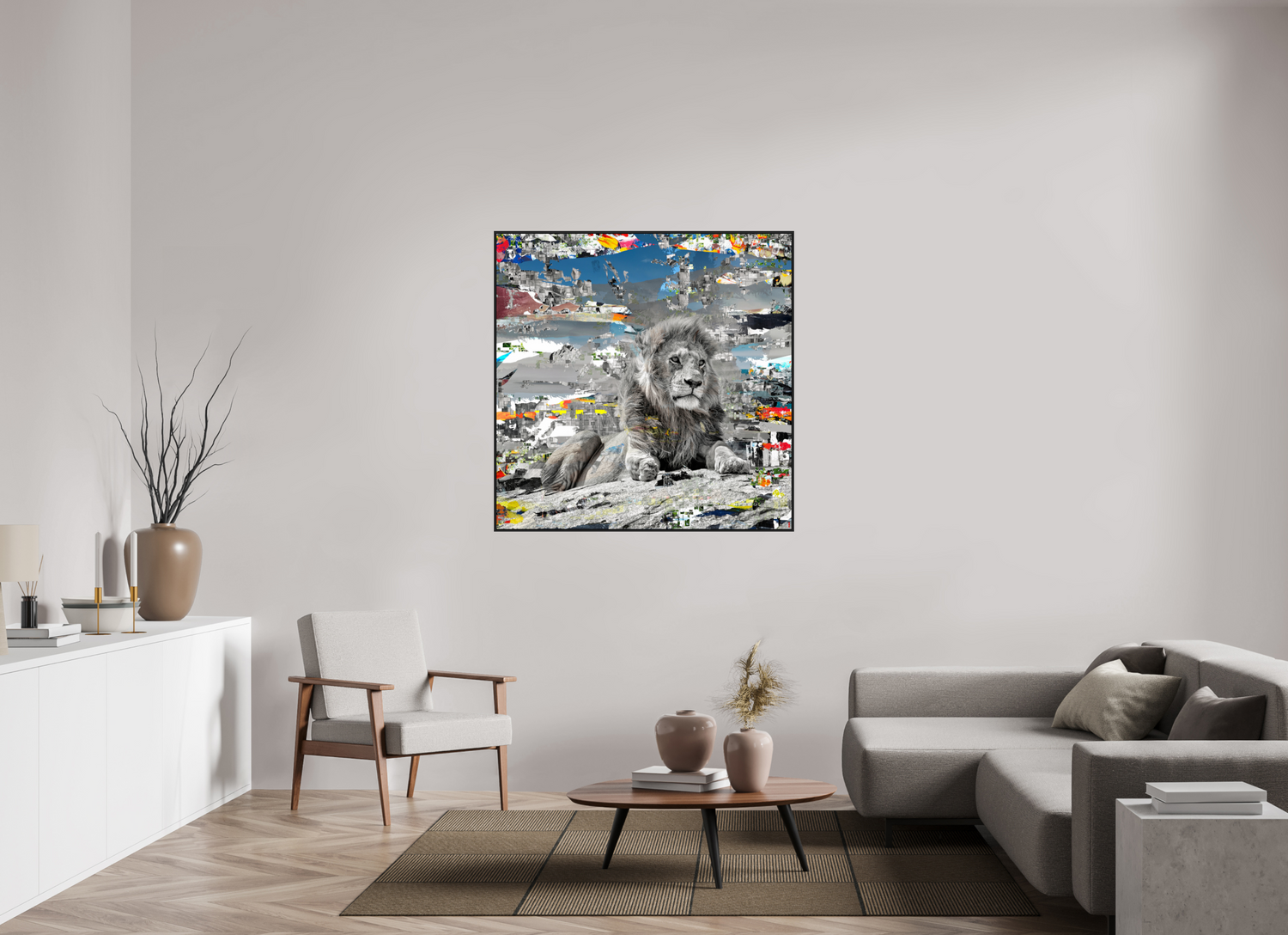 120 x 120 cm, Schattenfugen-Rahmen schwarz &amp; 2mm Acrylglas FA WC Jabari II