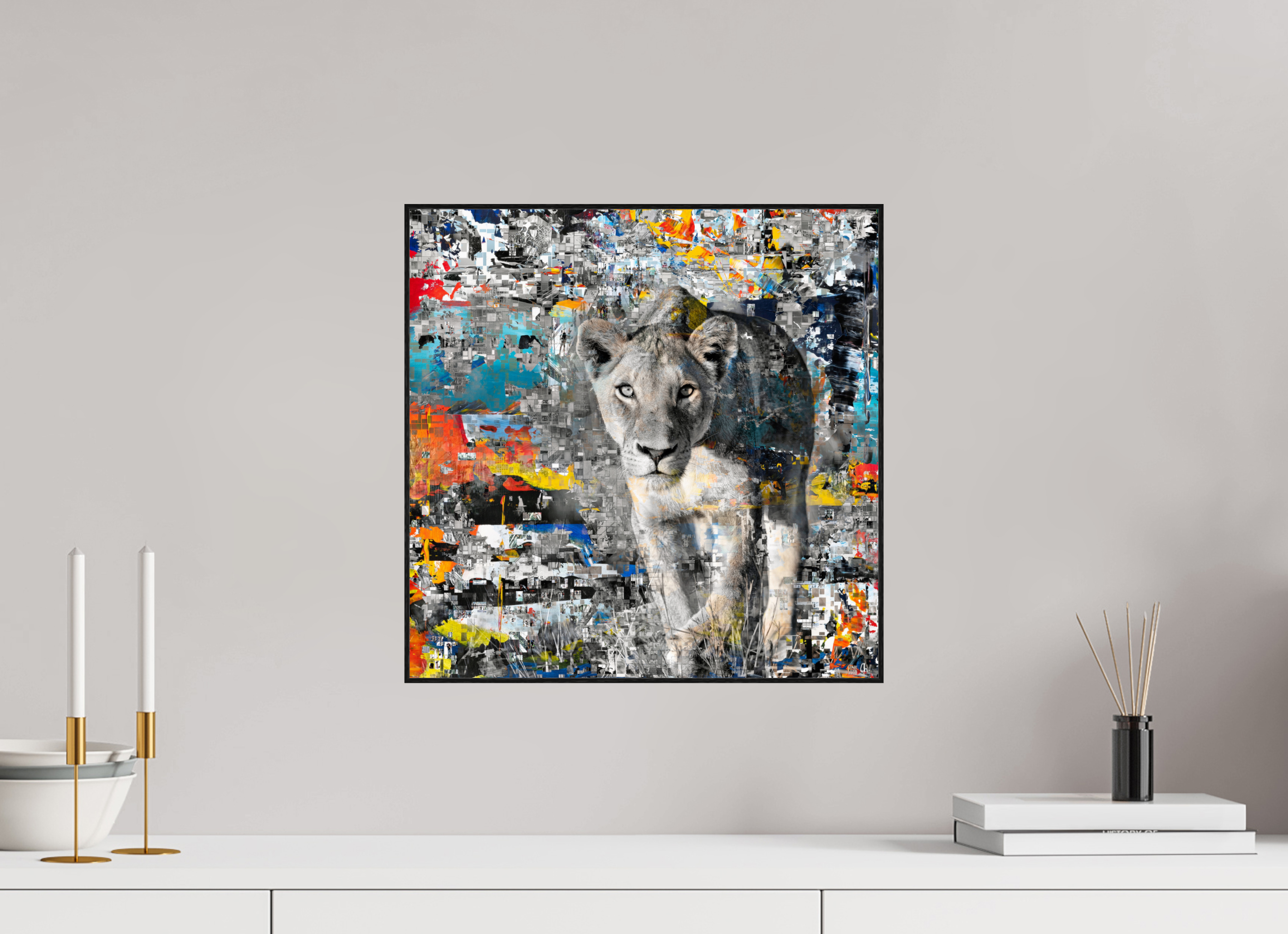 40 x 40 cm, Foto in ArtBox aus Massivholz Eiche schwarz RED³ WC Kachine II