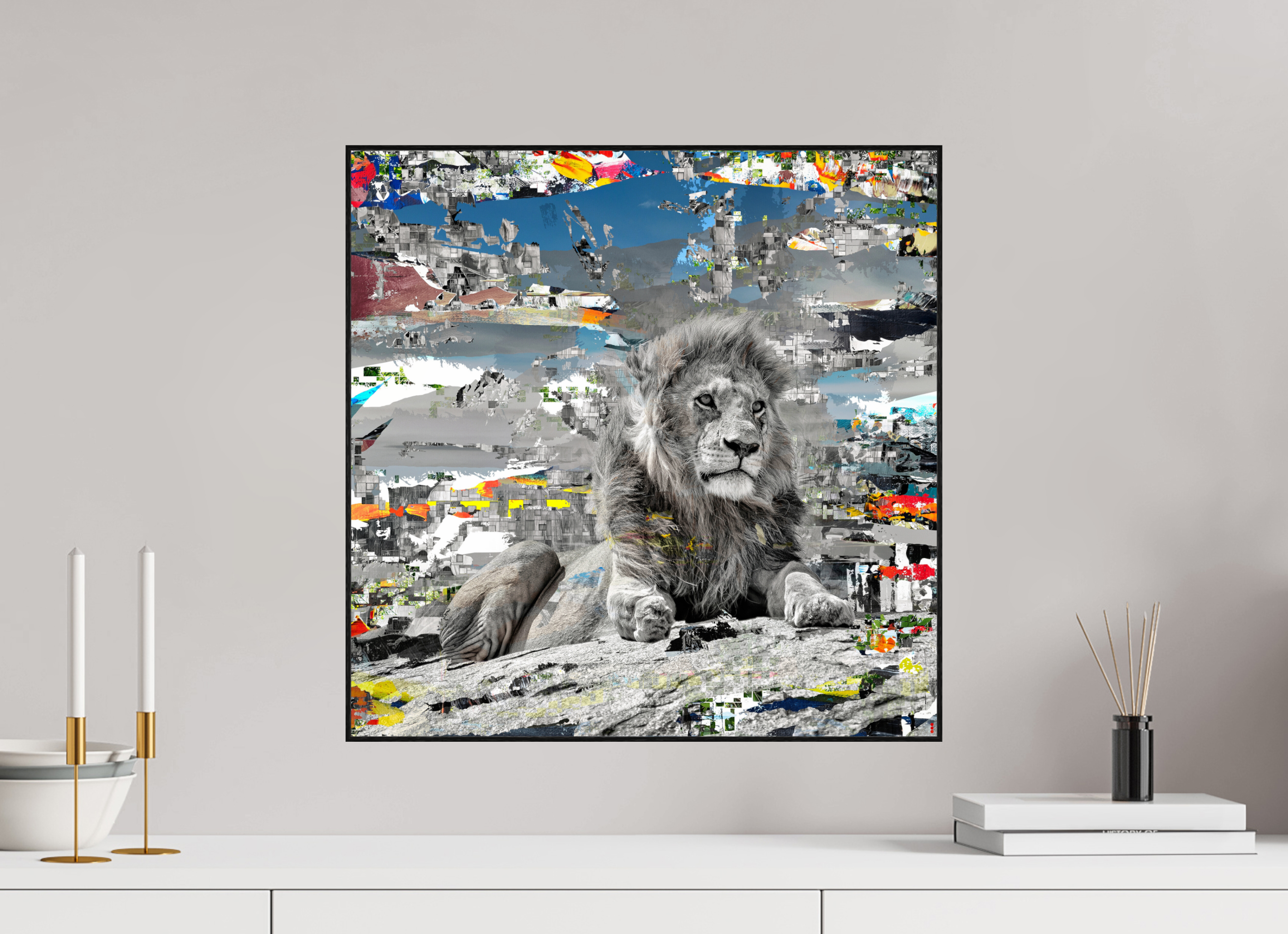 50 x 50 cm, Foto in ArtBox aus Massivholz Eiche schwarz RED³ WC Jabari II