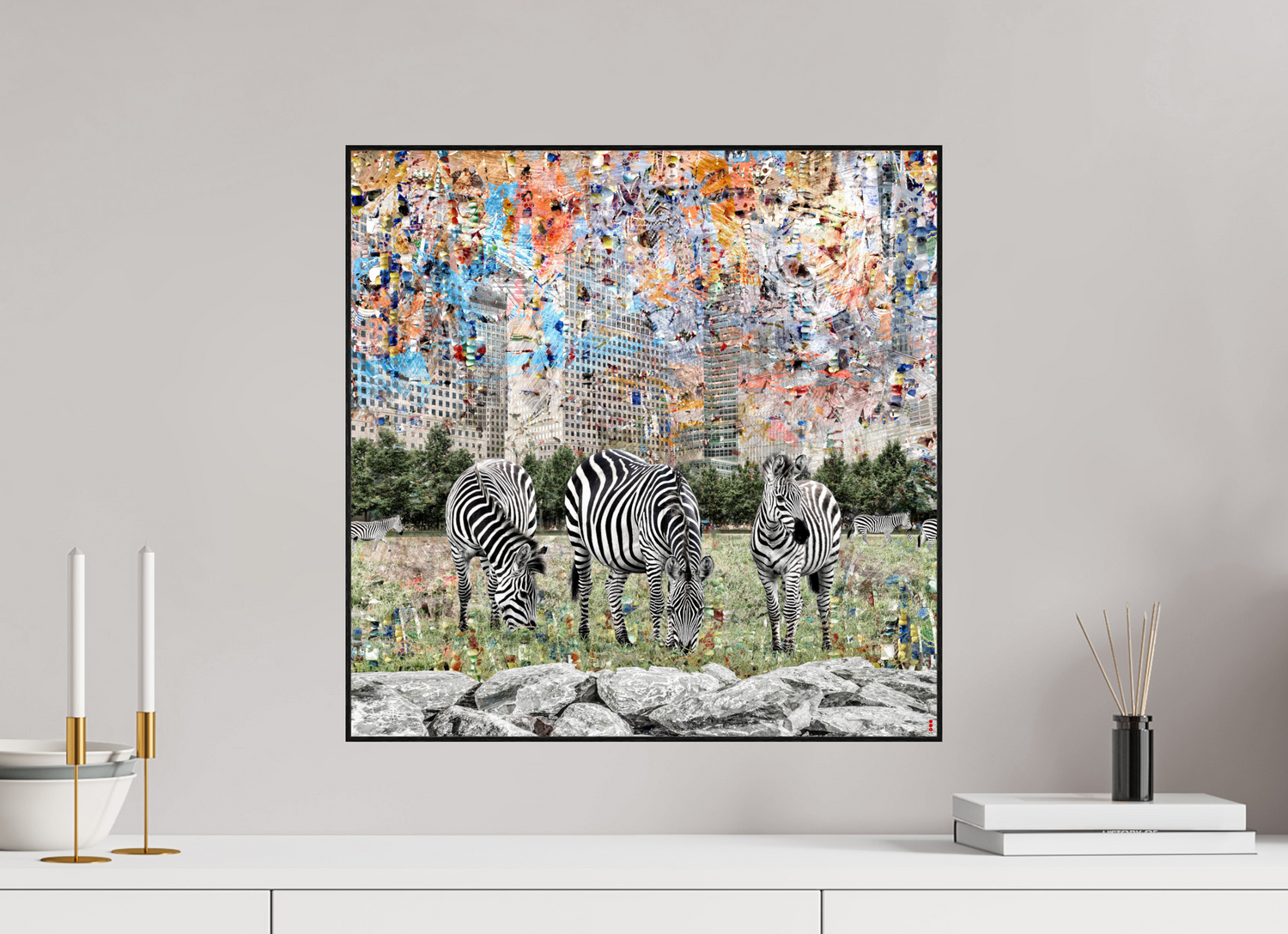 50 x 50 cm, Foto in ArtBox aus Massivholz Eiche schwarz RED³ WC Amaya II