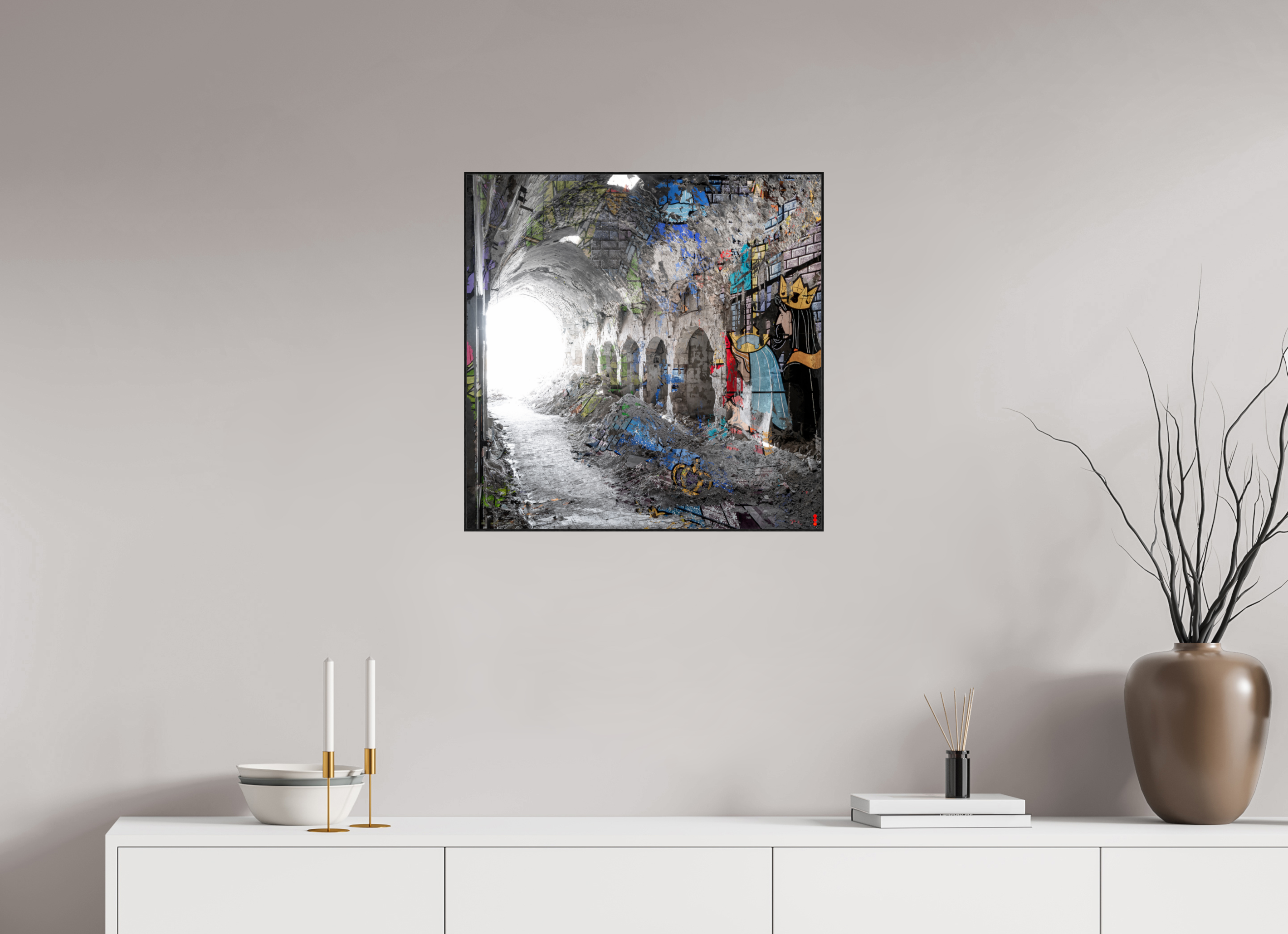 60 x 60 cm, Foto in ArtBox aus Massivholz Eiche schwarz RED³ SCSI Maysa II