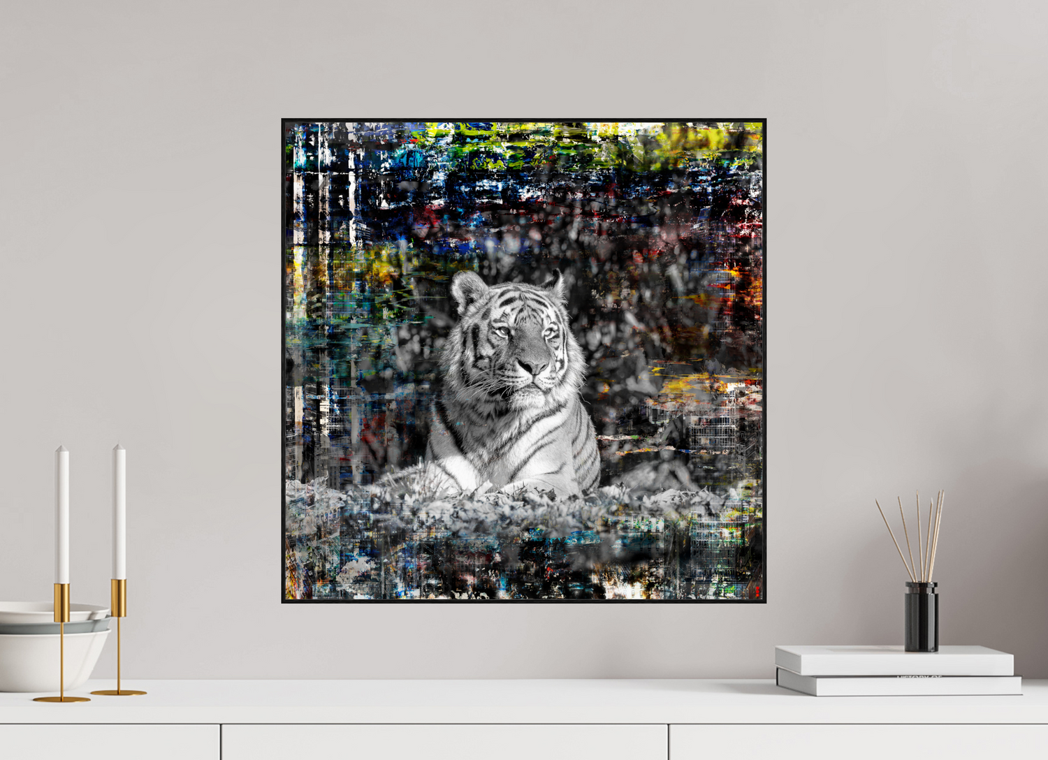 50 x 50 cm, Foto in ArtBox aus Massivholz Eiche schwarz RED³ WC Lubaya II