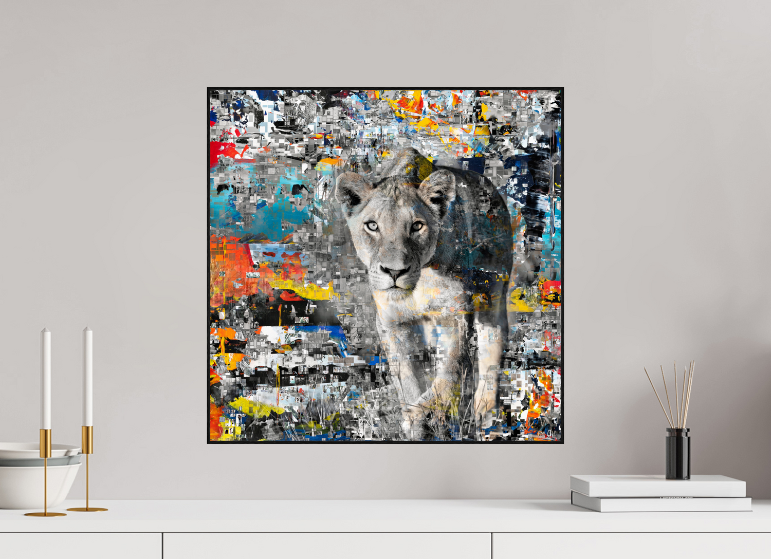 50 x 50 cm, Foto in ArtBox aus Massivholz Eiche schwarz RED³ WC Kachine II