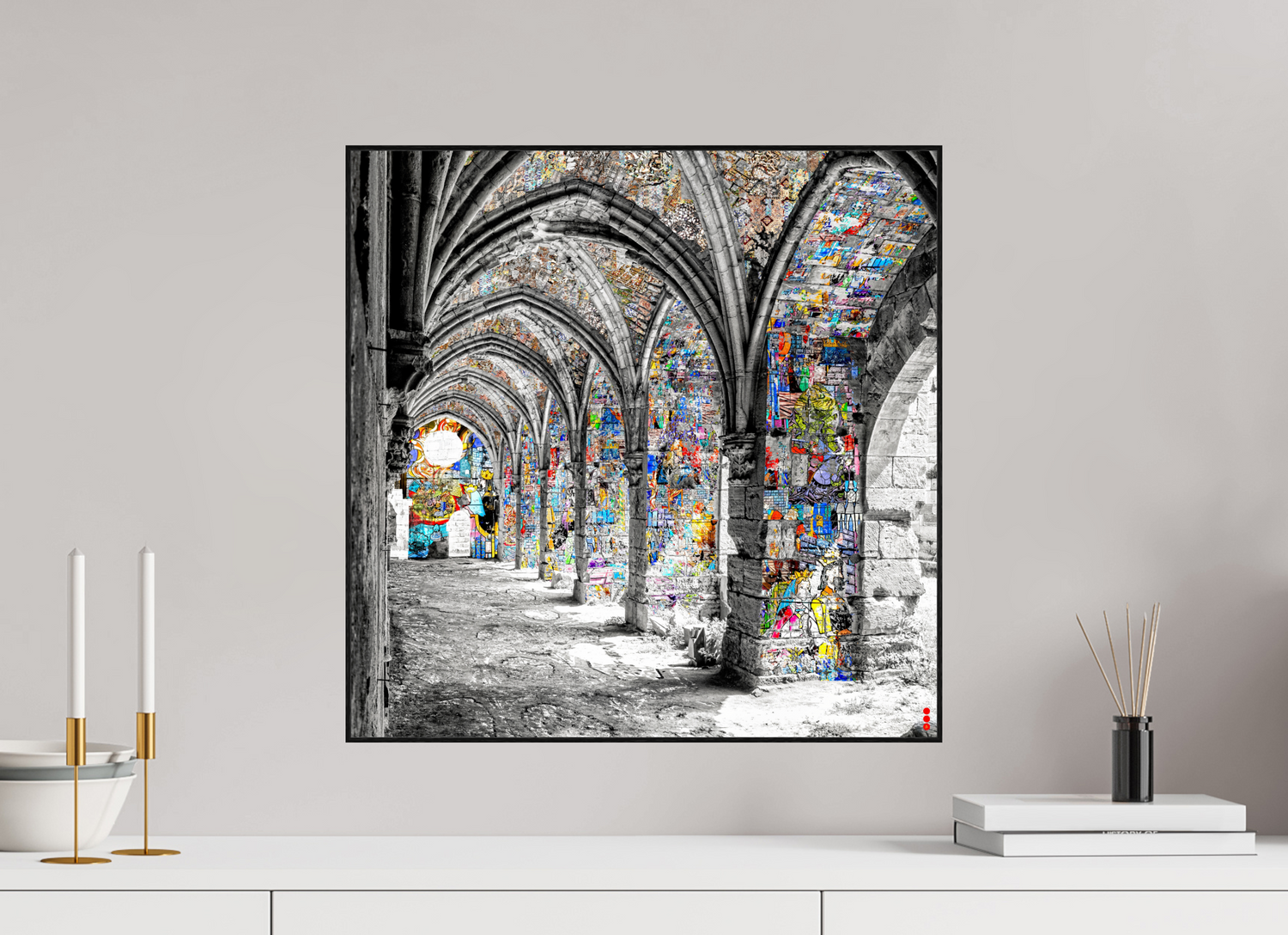 50 x 50 cm, Foto in ArtBox aus Massivholz Eiche schwarz RED³ SCSI Malik II